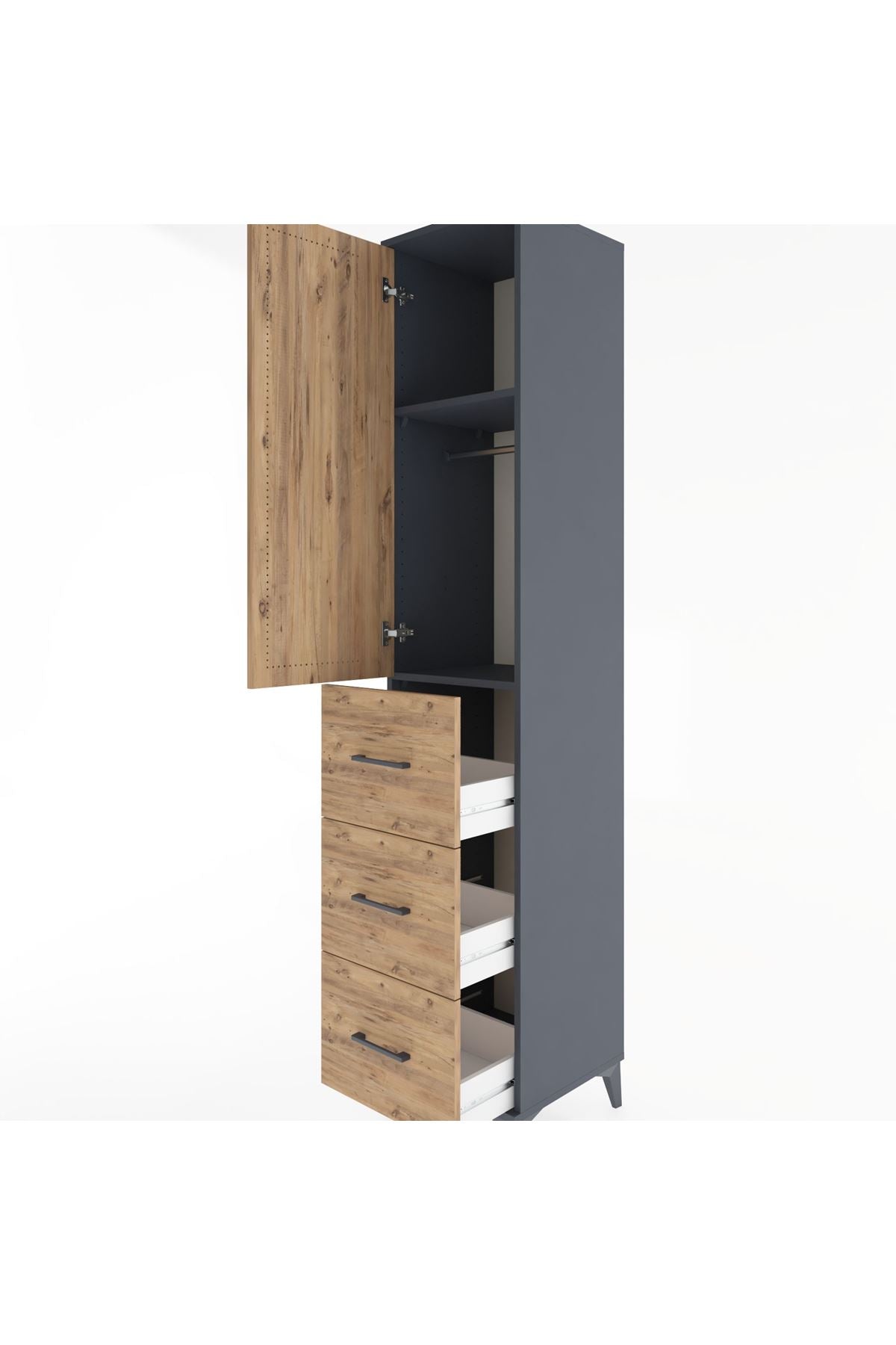 Hyperion Dolap 2 Raflı 3 Çekmeceli Tek Askılı 44x44x221 Antrasit-Çam