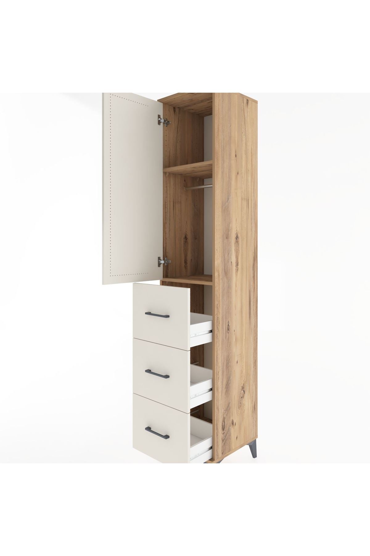 Hyperion Dolap 2 Raflı 3 Çekmeceli Tek Askılı 44x44x221 Çam-Aytaşı