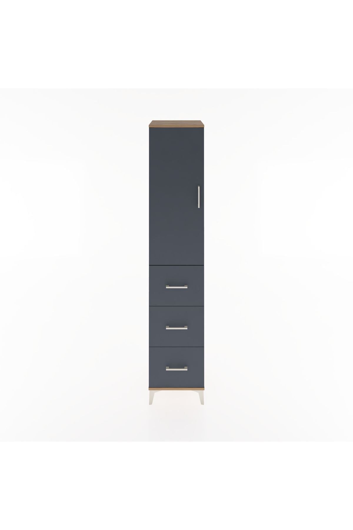 Hyperion Dolap 2 Raflı 3 Çekmeceli Tek Askılı 44x44x221 Çam-Antrasit