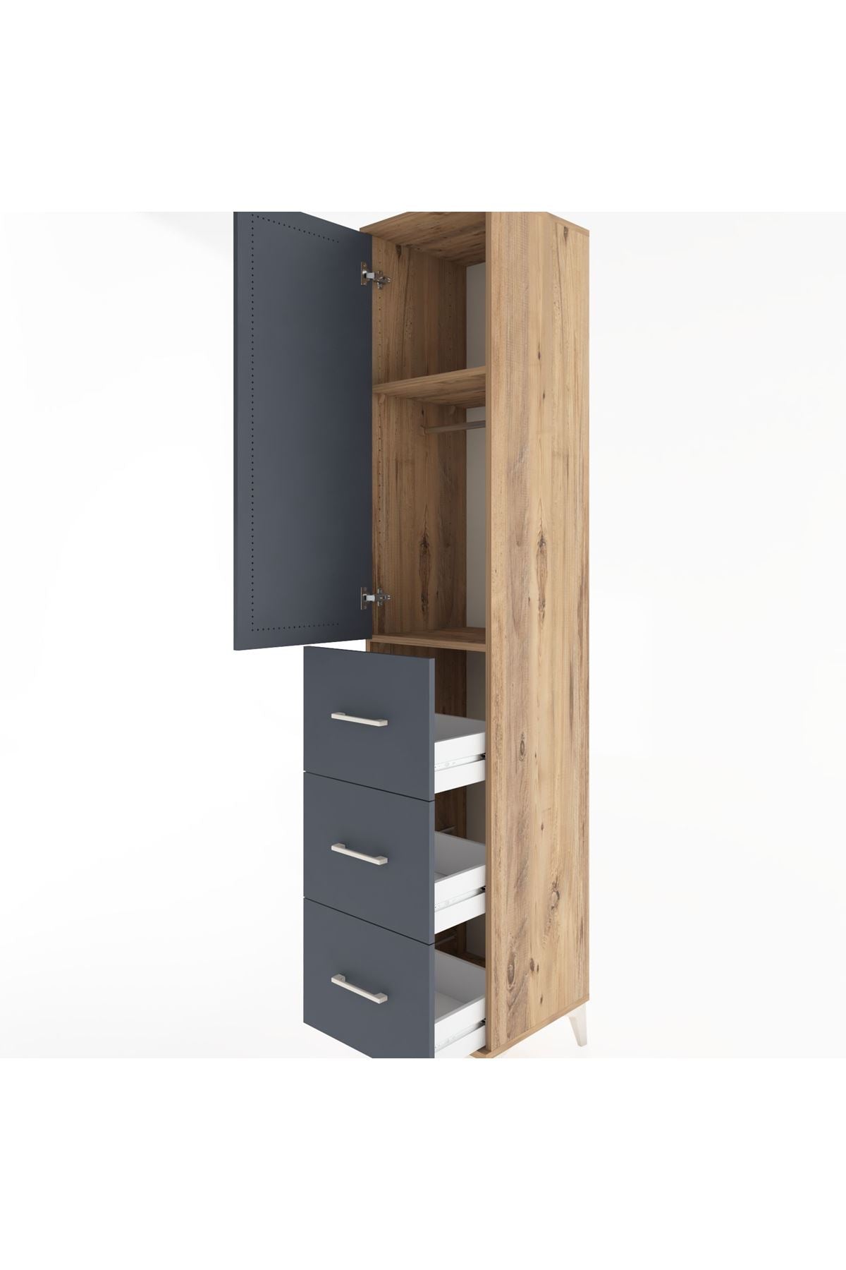 Hyperion Dolap 2 Raflı 3 Çekmeceli Tek Askılı 44x44x221 Çam-Antrasit