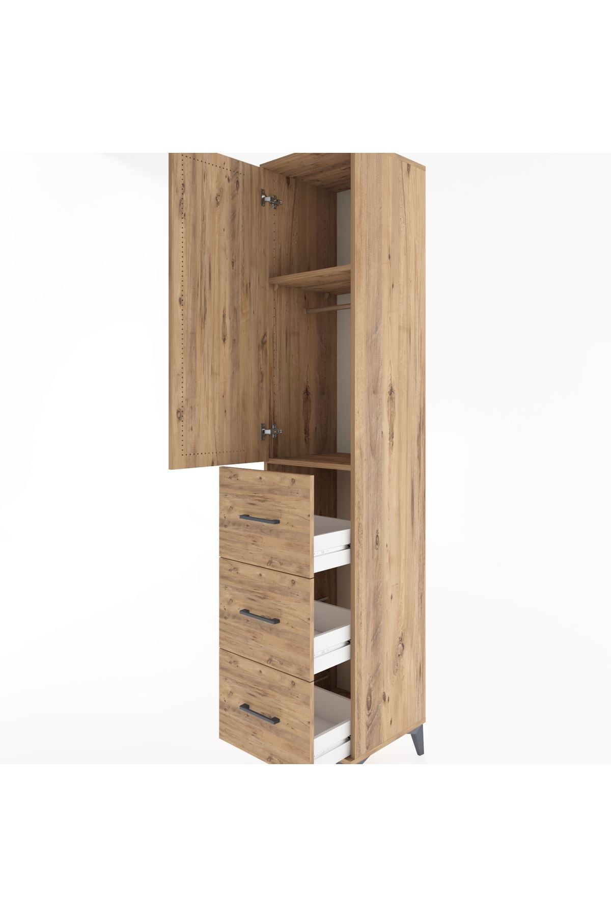 Hyperion Dolap 2 Raflı 3 Çekmeceli Tek Askılı 44x44x221 Çam-Çam