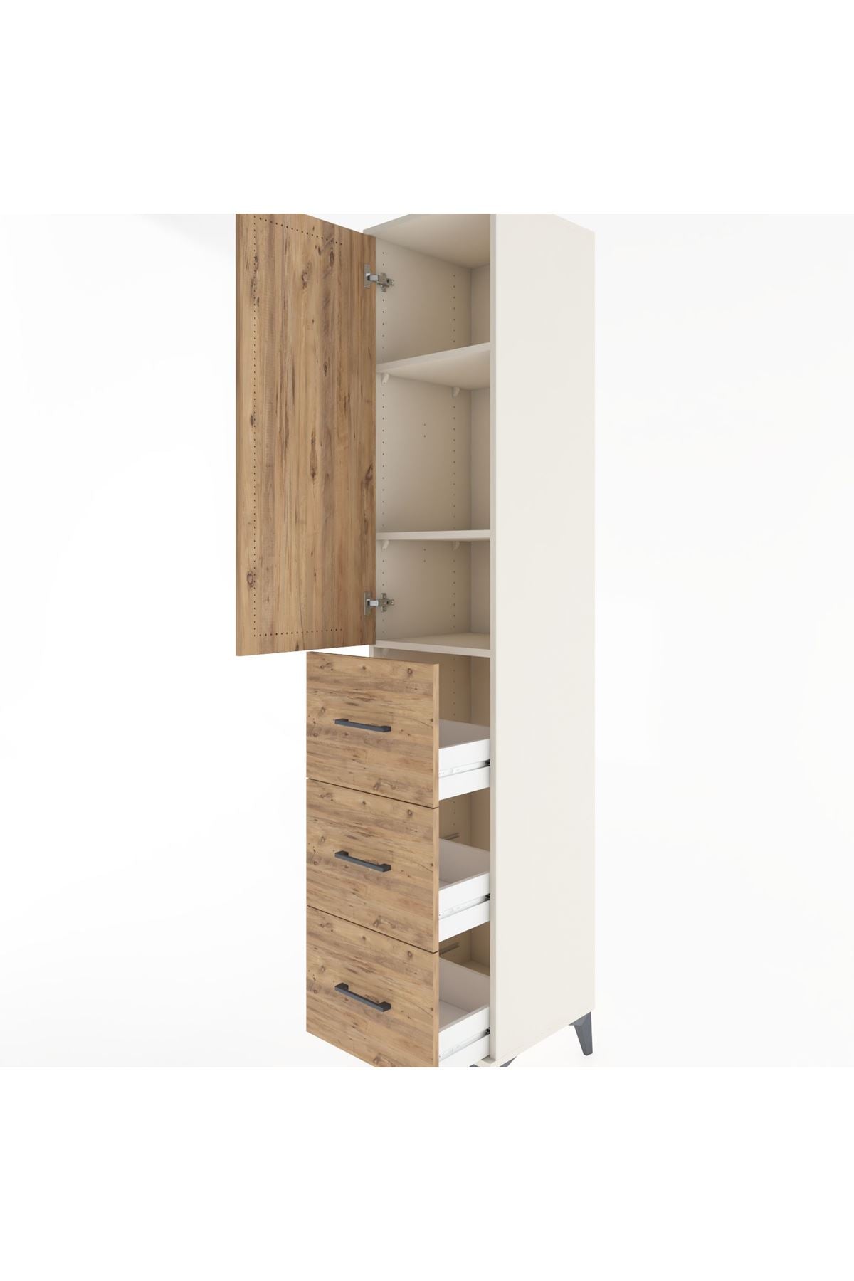 Hyperion Dolap 3 Raflı 3 Çekmeceli Tek Kapaklı 44x44x221 Aytaşı-Çam