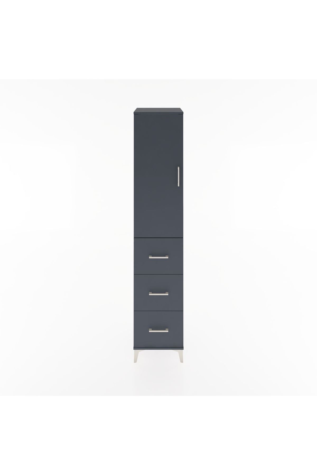 Hyperion Dolap 3 Raflı 3 Çekmeceli Tek Kapaklı 44x44x221 Antrasit-Antrasit