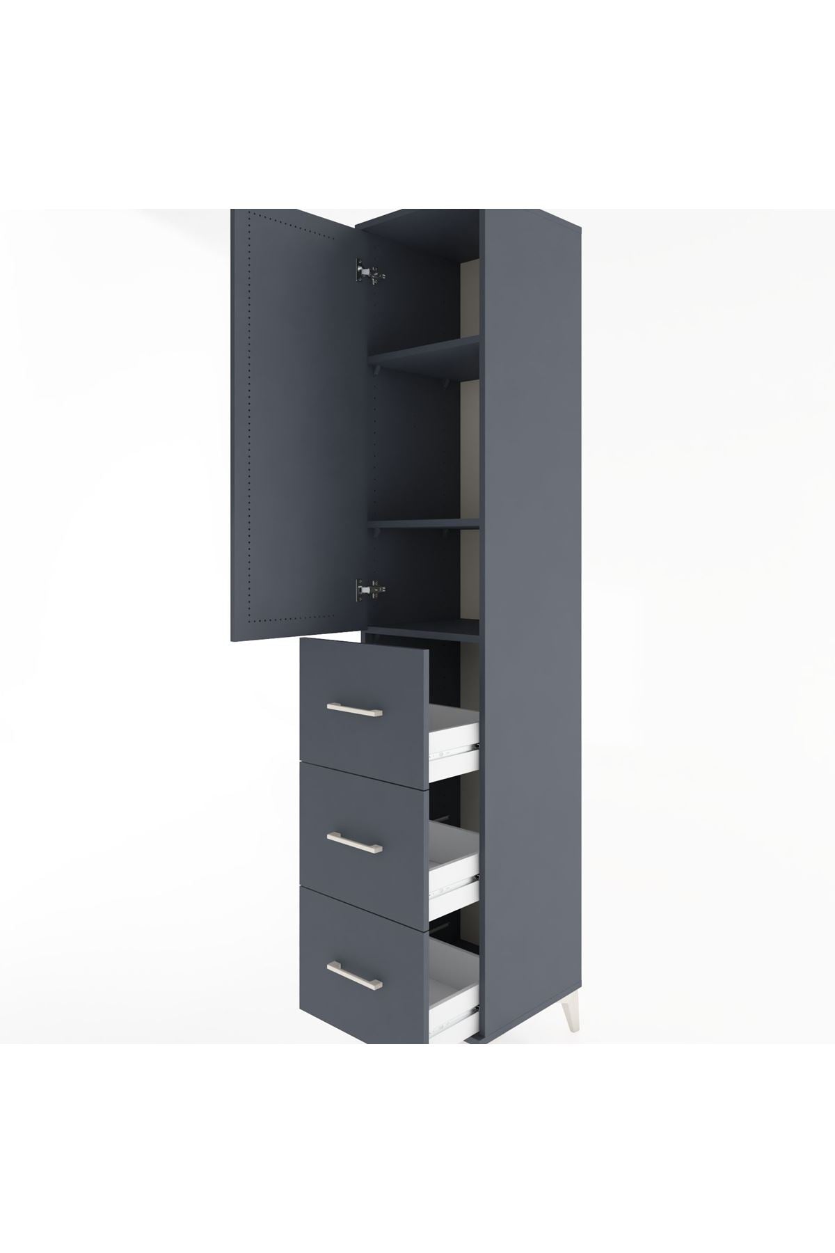 Hyperion Dolap 3 Raflı 3 Çekmeceli Tek Kapaklı 44x44x221 Antrasit-Antrasit