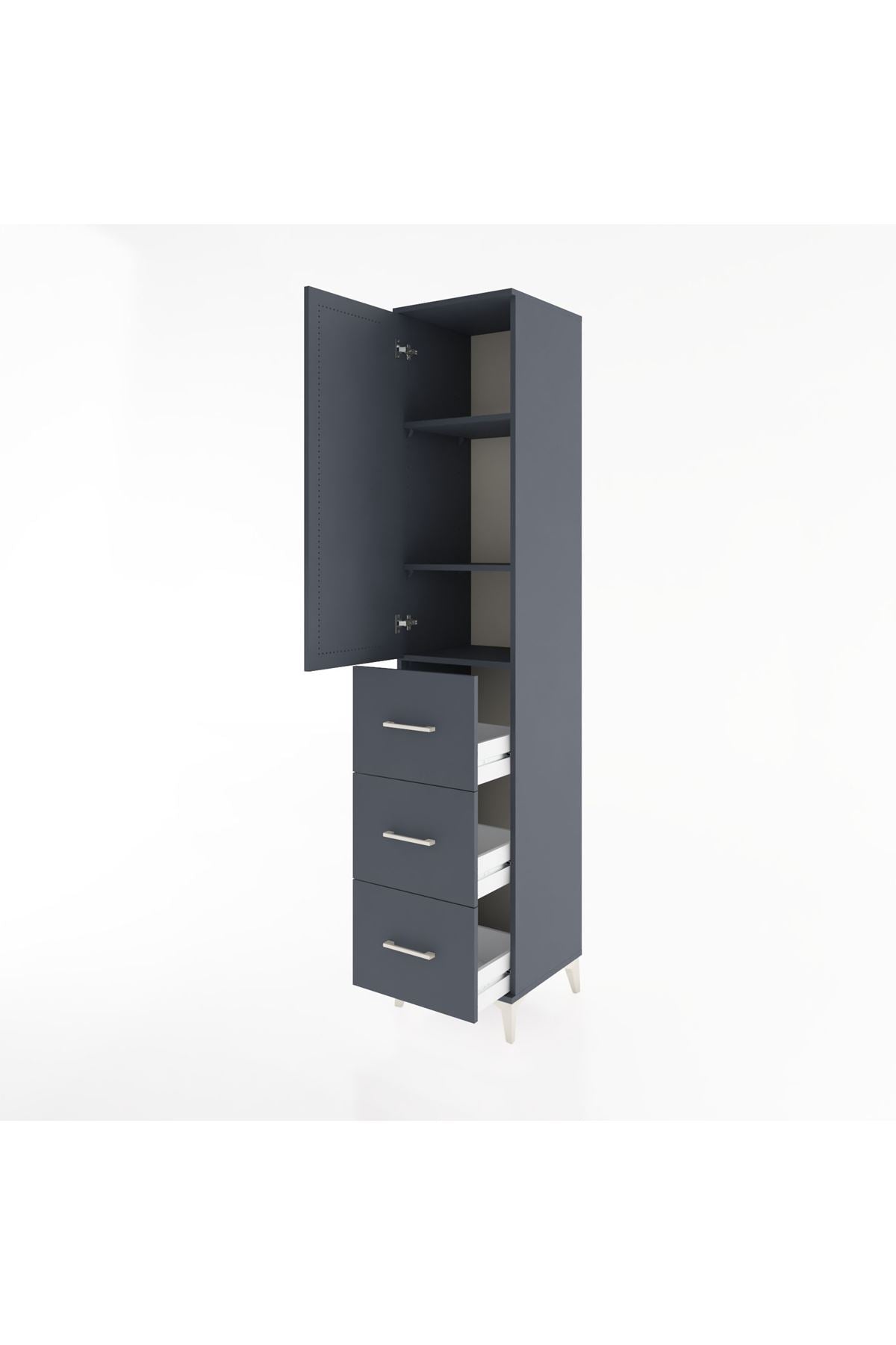 Hyperion Dolap 3 Raflı 3 Çekmeceli Tek Kapaklı 44x44x221 Antrasit-Antrasit