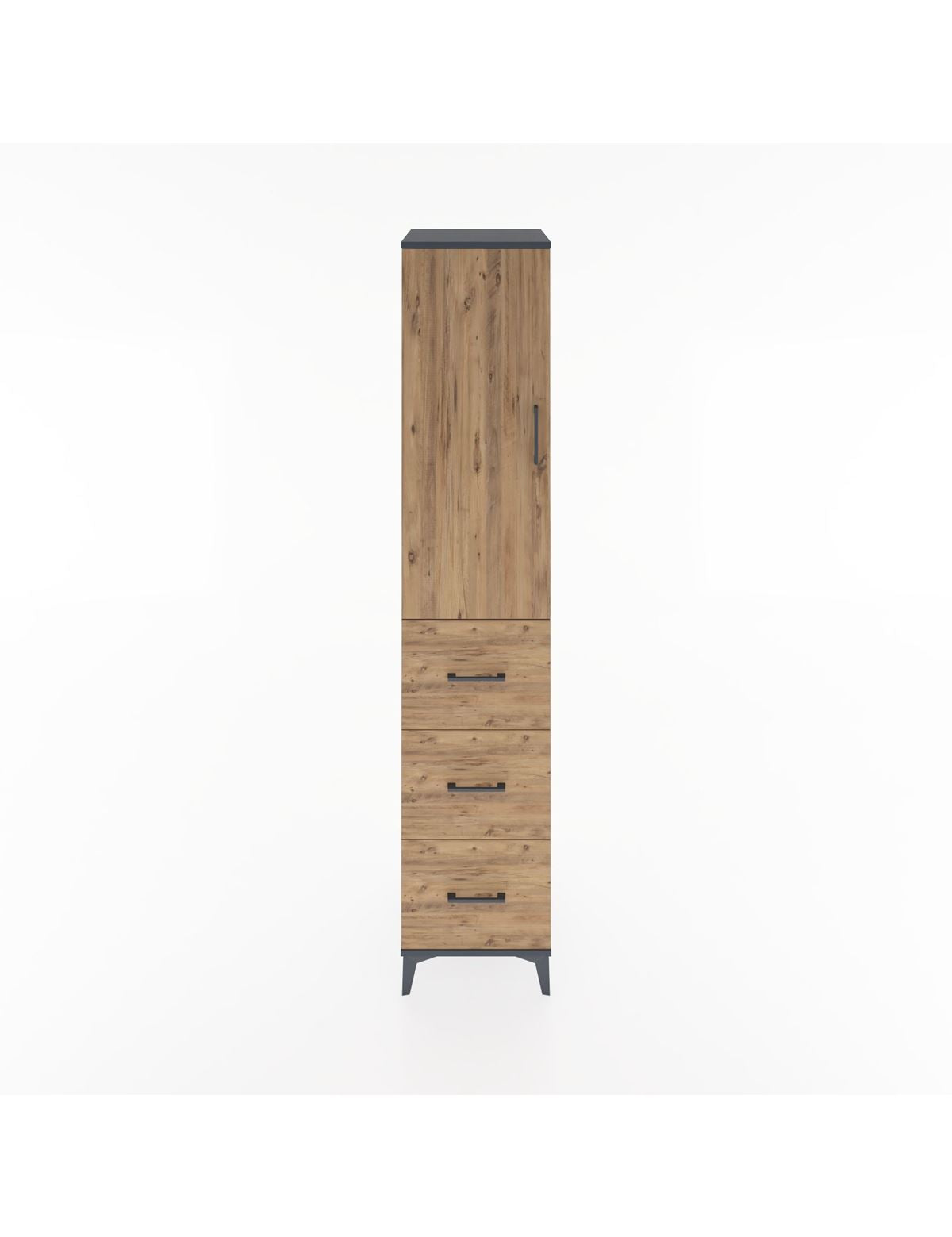 Hyperion Dolap 3 Raflı 3 Çekmeceli Tek Kapaklı 44x44x221 Antrasit-Çam