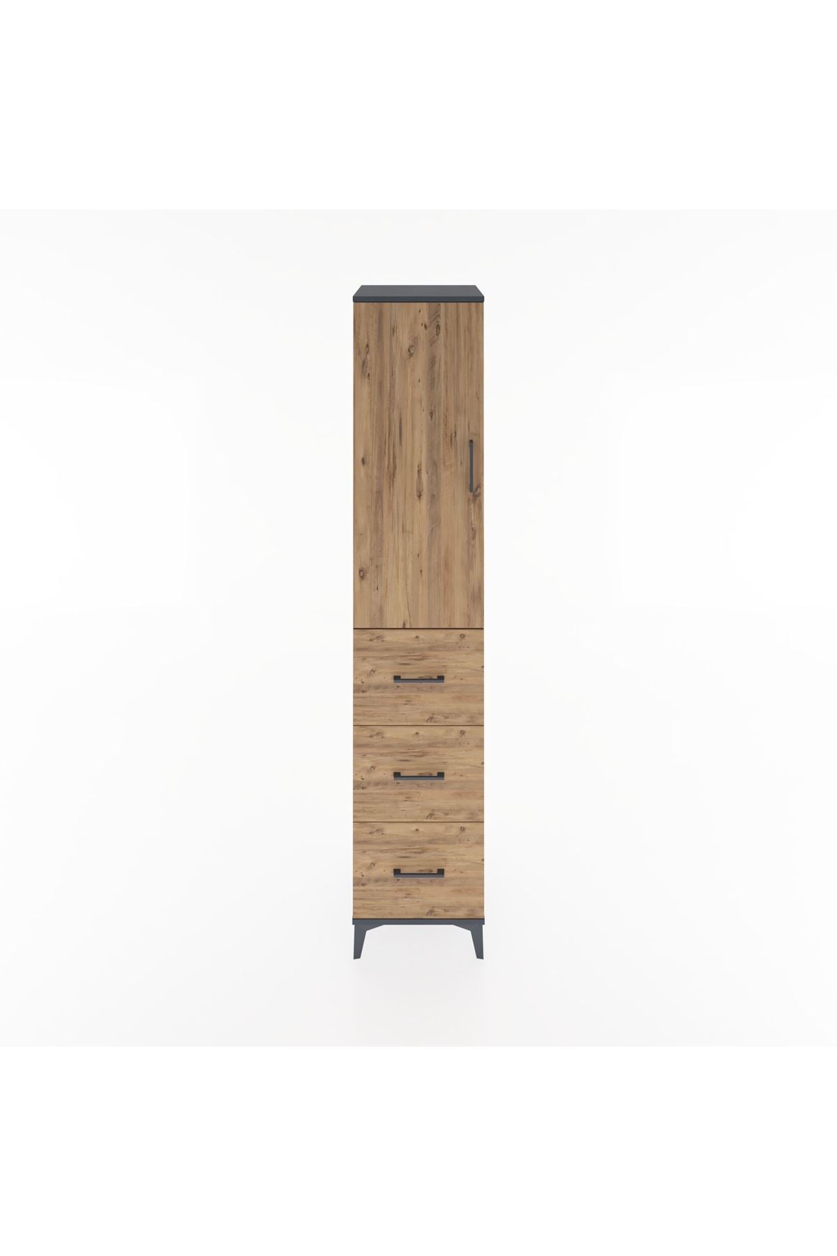 Hyperion Dolap 3 Raflı 3 Çekmeceli Tek Kapaklı 44x44x221 Antrasit-Çam