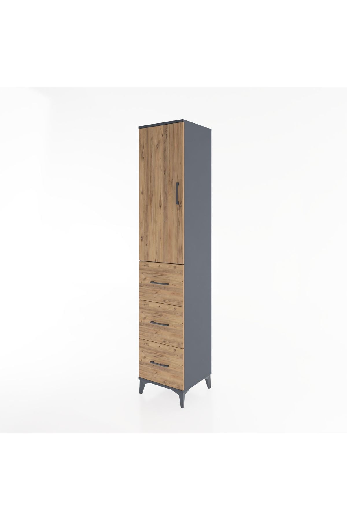 Hyperion Dolap 3 Raflı 3 Çekmeceli Tek Kapaklı 44x44x221 Antrasit-Çam