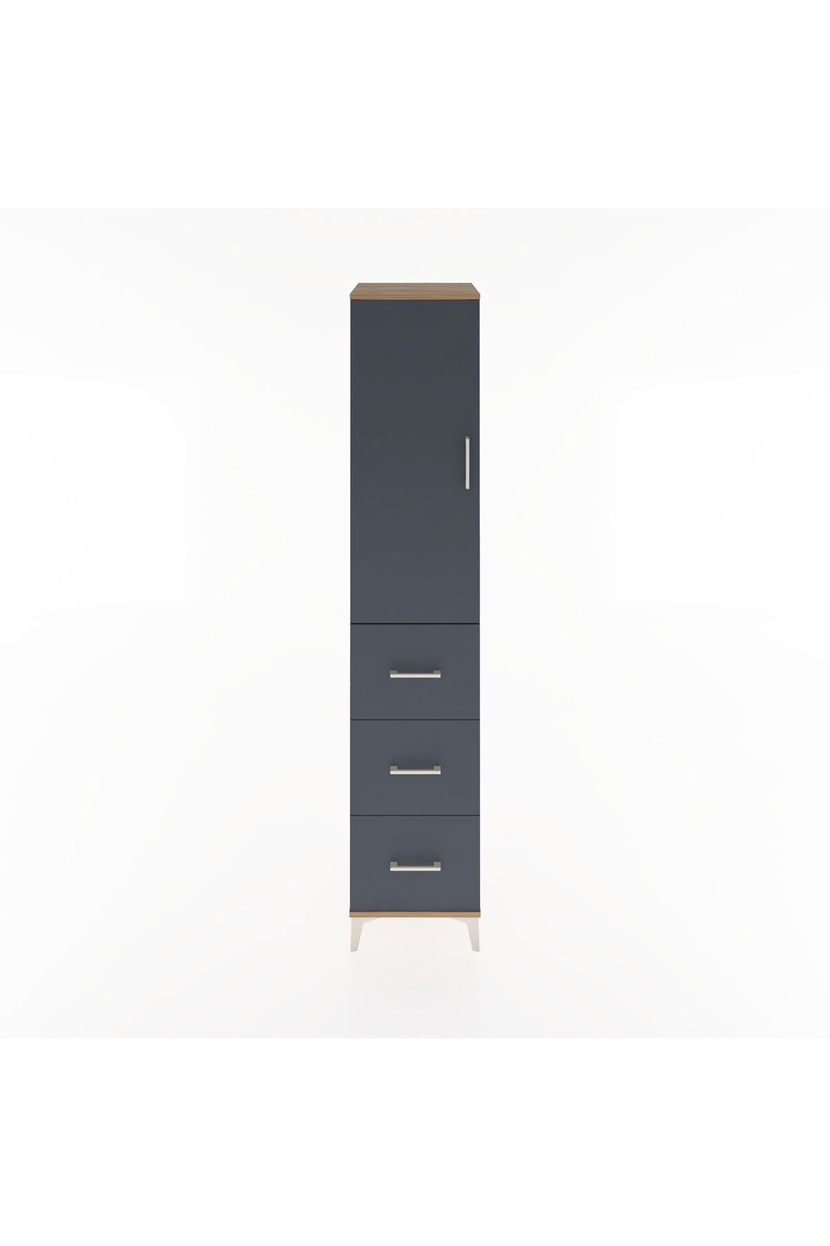 Hyperion Dolap 3 Raflı 3 Çekmeceli Tek Kapaklı 44x44x221 Çam-Antrasit