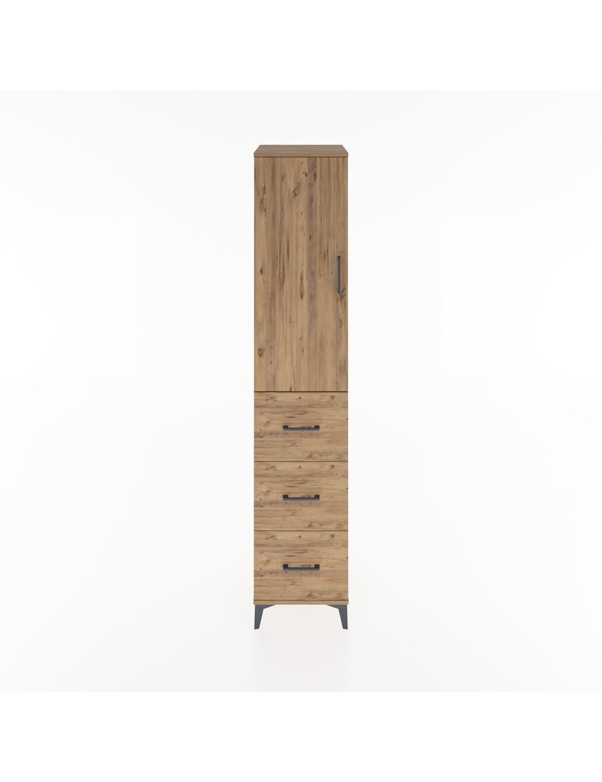 Hyperion Dolap 3 Raflı 3 Çekmeceli Tek Kapaklı 44x44x221 Çam-Çam