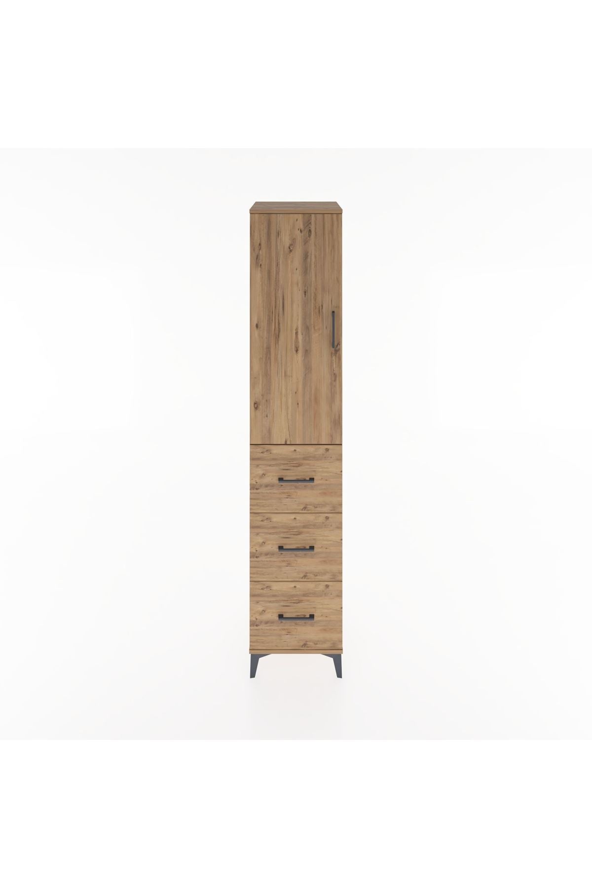 Hyperion Dolap 3 Raflı 3 Çekmeceli Tek Kapaklı 44x44x221 Çam-Çam