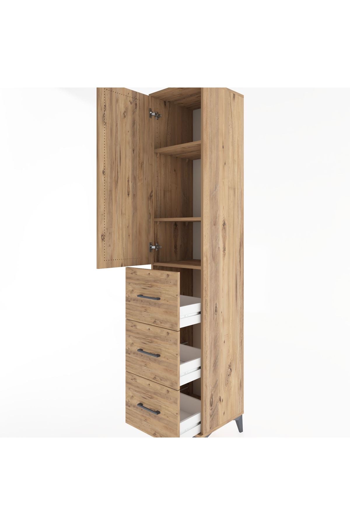 Hyperion Dolap 3 Raflı 3 Çekmeceli Tek Kapaklı 44x44x221 Çam-Çam