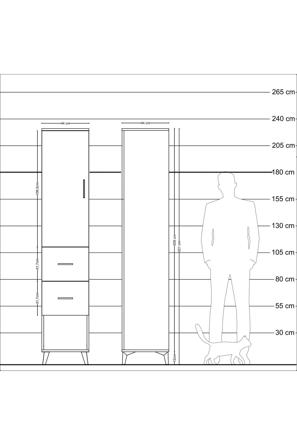 Hyperion Dolap 2 Raflı 2 Çekmeceli Tek Askılı 44x44x221 Aytaşı-Çam