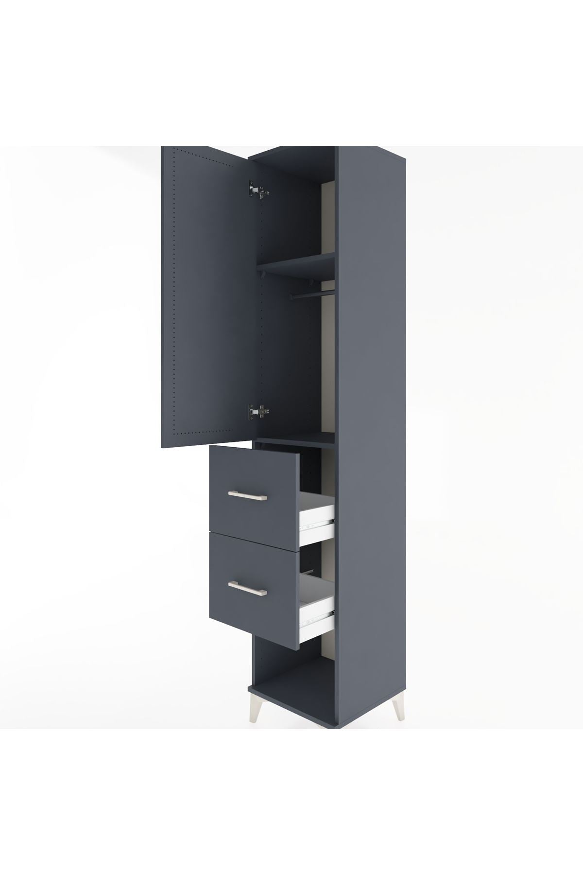 Hyperion Dolap 2 Raflı 2 Çekmeceli Tek Askılı 44x44x221 Antrasit-Antrasit