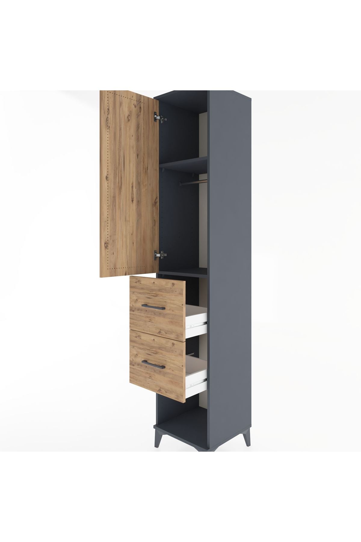 Hyperion Dolap 2 Raflı 2 Çekmeceli Tek Askılı 44x44x221 Antrasit-Çam