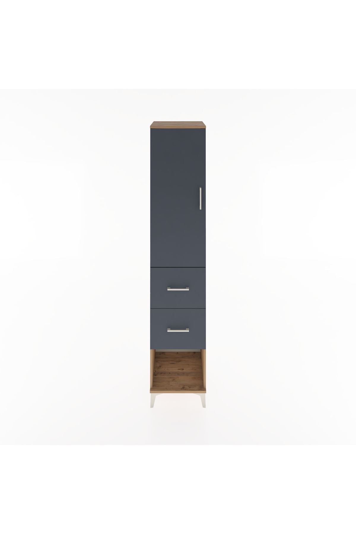 Hyperion Dolap 2 Raflı 2 Çekmeceli Tek Askılı 44x44x221 Çam-Antrasit