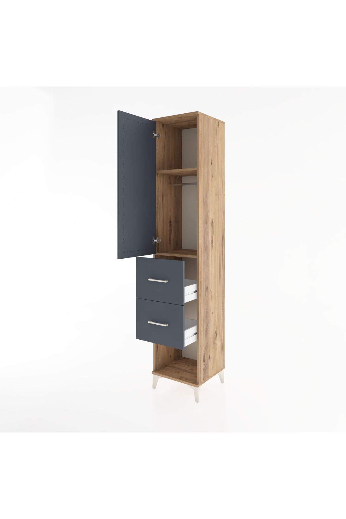 Hyperion Dolap 2 Raflı 2 Çekmeceli Tek Askılı 44x44x221 Çam-Antrasit