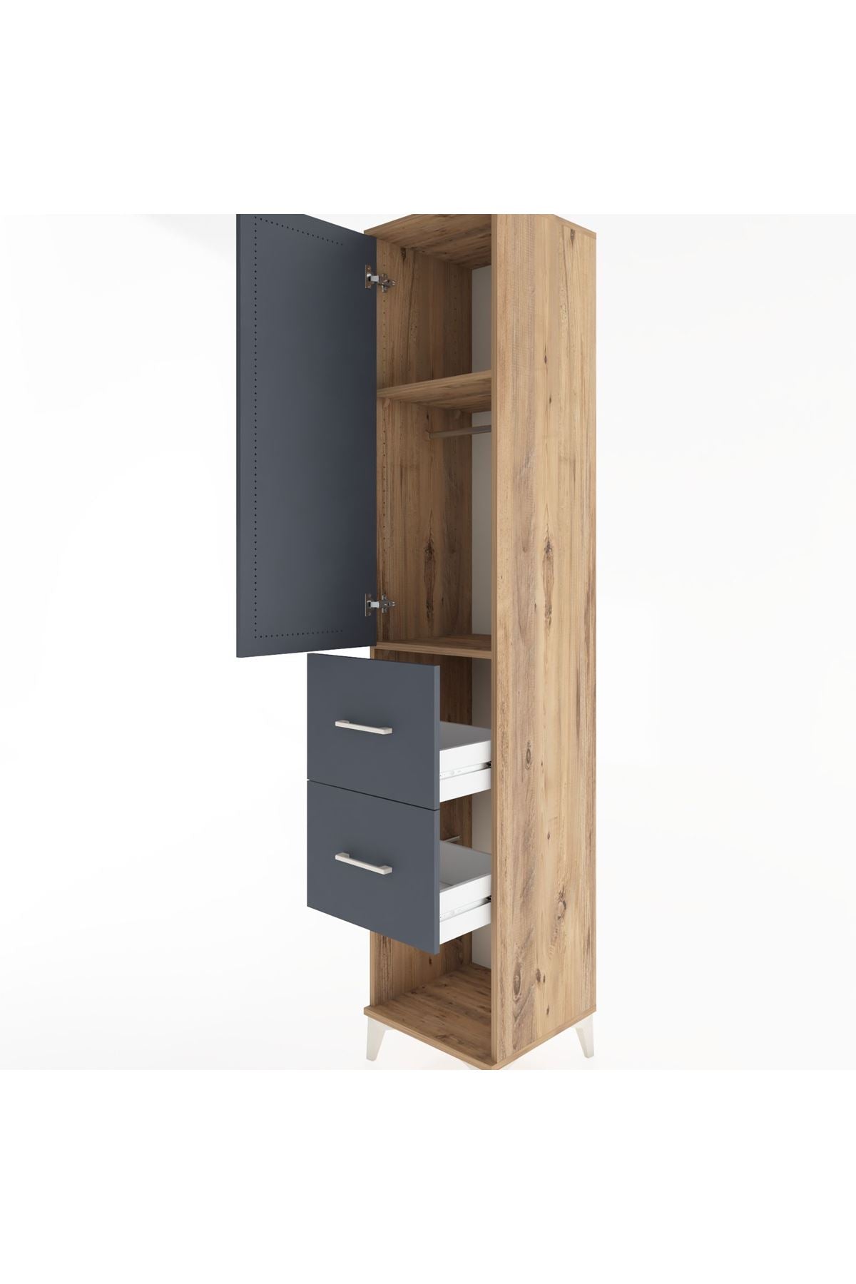 Hyperion Dolap 2 Raflı 2 Çekmeceli Tek Askılı 44x44x221 Çam-Antrasit