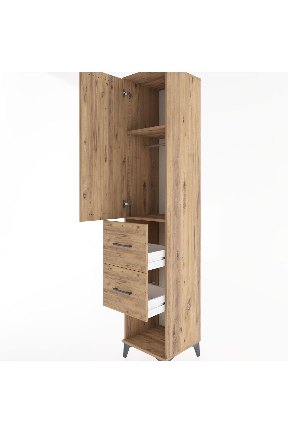 Hyperion Dolap 2 Raflı 2 Çekmeceli Tek Askılı 44x44x221 Çam-Çam