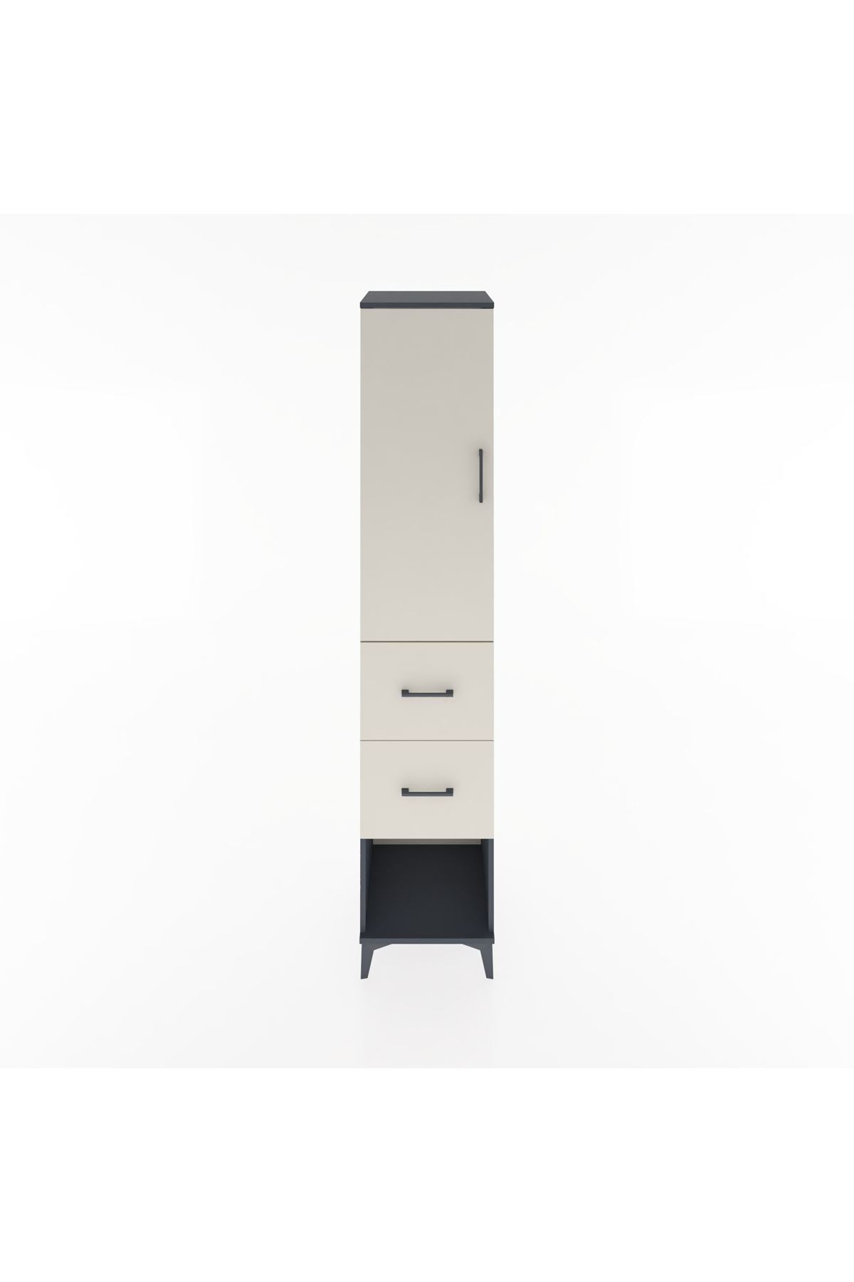 Hyperion Dolap 3 Raflı 2 Çekmeceli Tek Kapaklı 44x44x221 Antrasit-Aytaşı