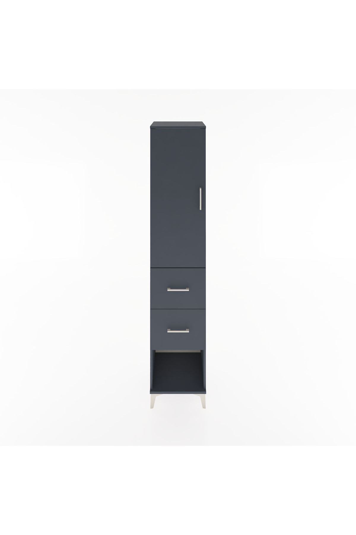 Hyperion Dolap 3 Raflı 2 Çekmeceli Tek Kapaklı 44x44x221 Antrasit-Antrasit