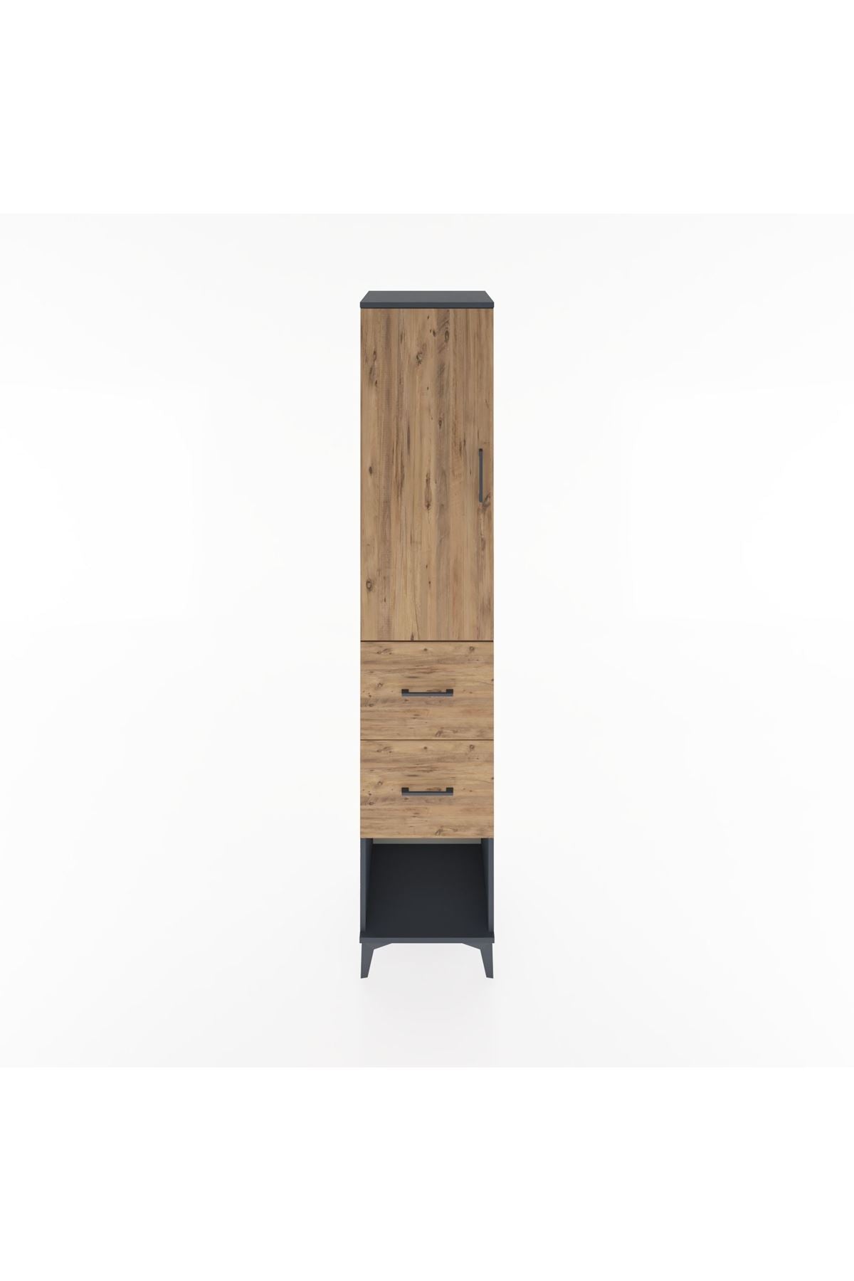 Hyperion Dolap 3 Raflı 2 Çekmeceli Tek Kapaklı 44x44x221 Antrasit-Çam