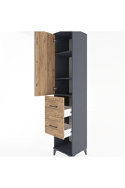 Hyperion Dolap 3 Raflı 2 Çekmeceli Tek Kapaklı 44x44x221 Antrasit-Çam