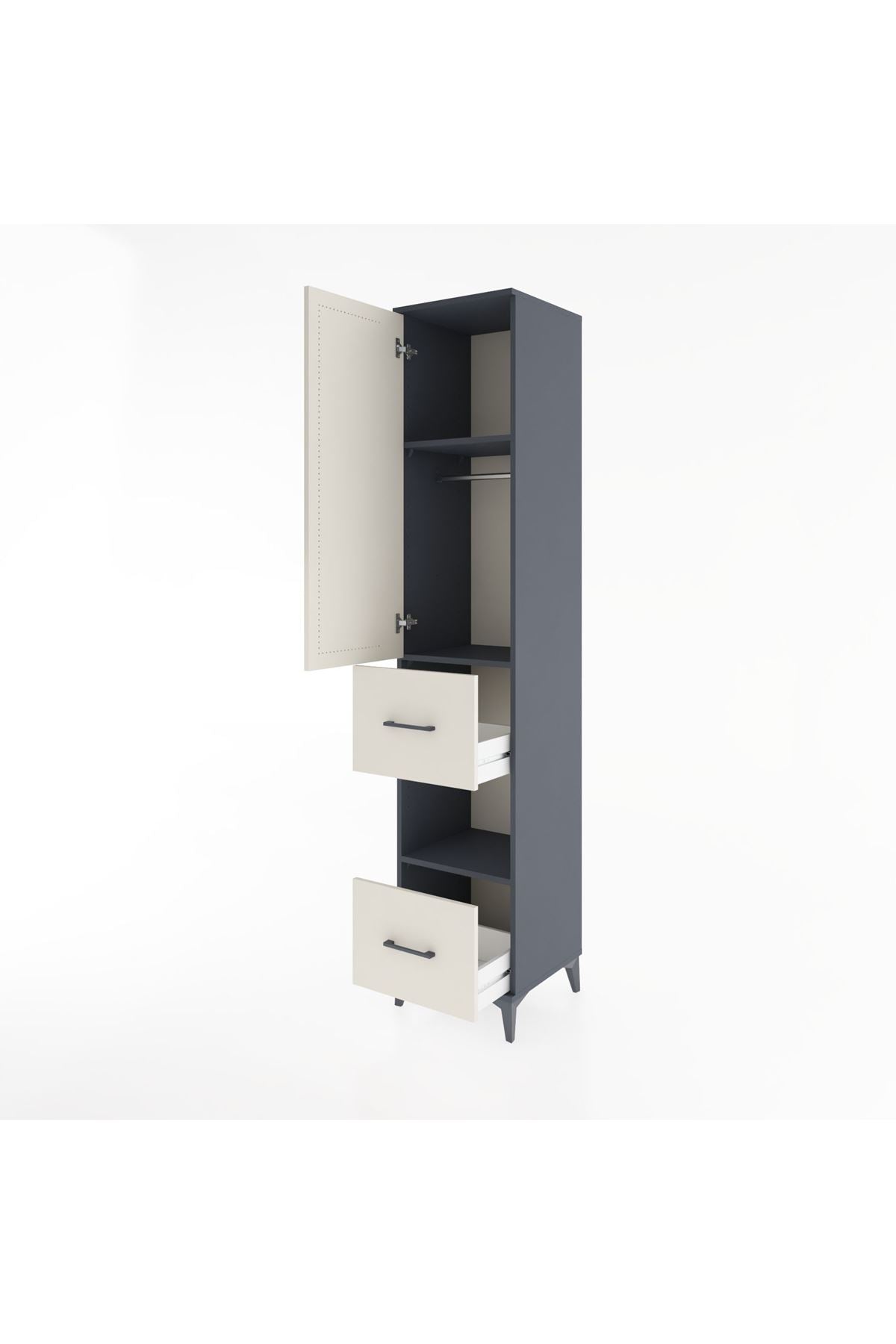 Hyperion Dolap 3 Raflı 2 Çekmeceli Tek Askılı 44x44x221 Antrasit-Aytaşı