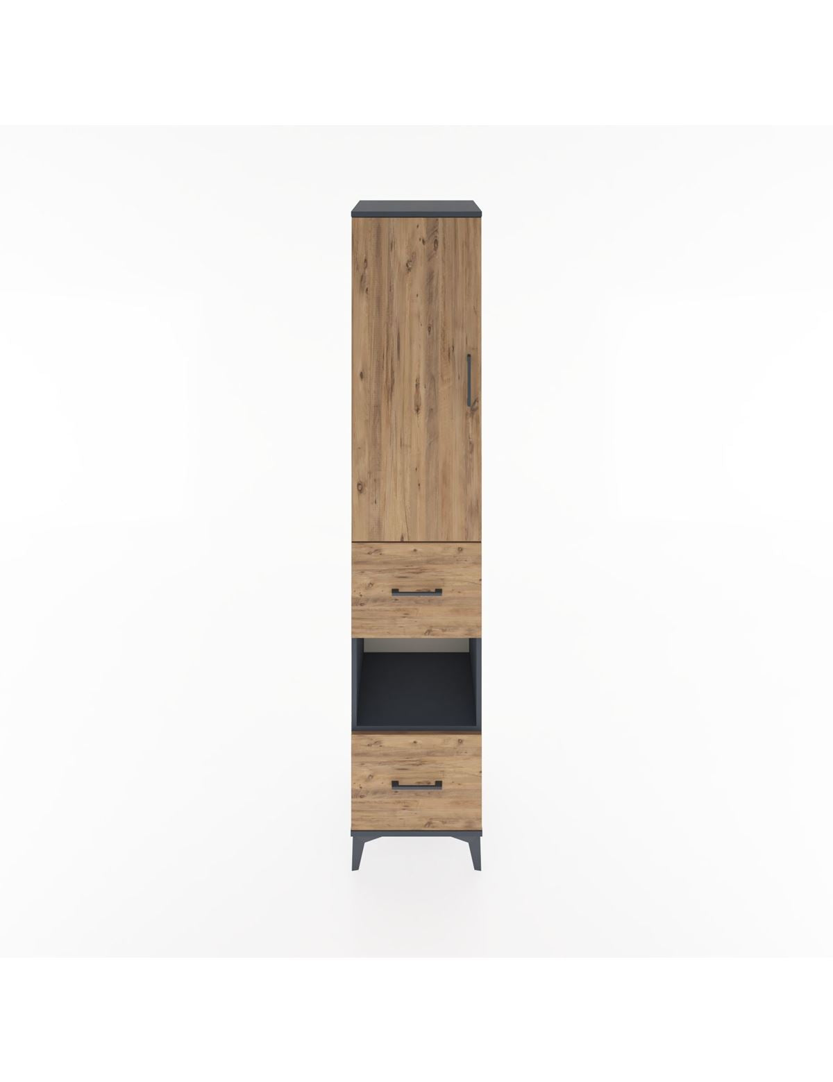 Hyperion Dolap 3 Raflı 2 Çekmeceli Tek Askılı 44x44x221 Antrasit-Çam