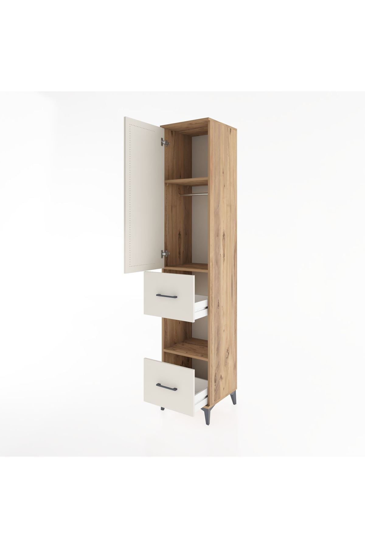 Hyperion Dolap 3 Raflı 2 Çekmeceli Tek Askılı 44x44x221 Çam-Aytaşı