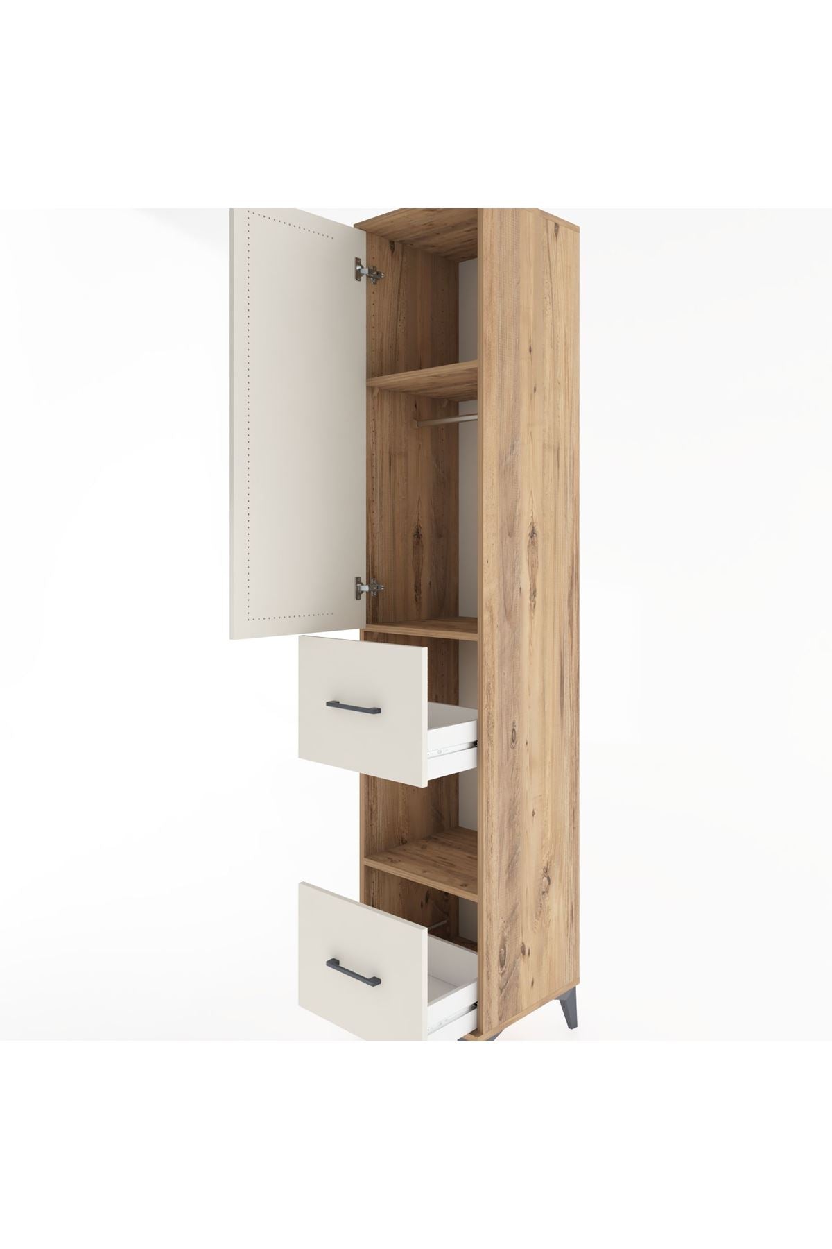 Hyperion Dolap 3 Raflı 2 Çekmeceli Tek Askılı 44x44x221 Çam-Aytaşı
