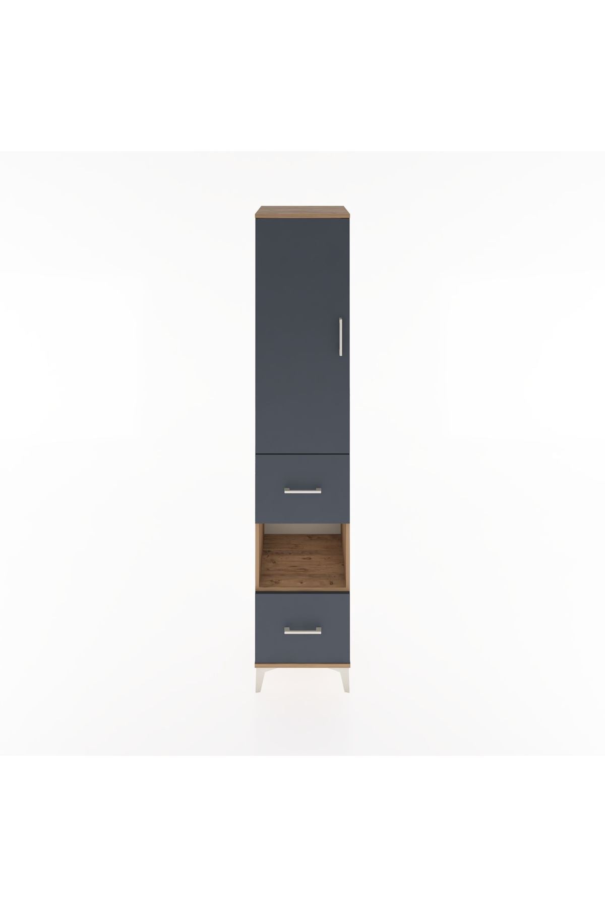 Hyperion Dolap 3 Raflı 2 Çekmeceli Tek Askılı 44x44x221 Çam-Antrasit