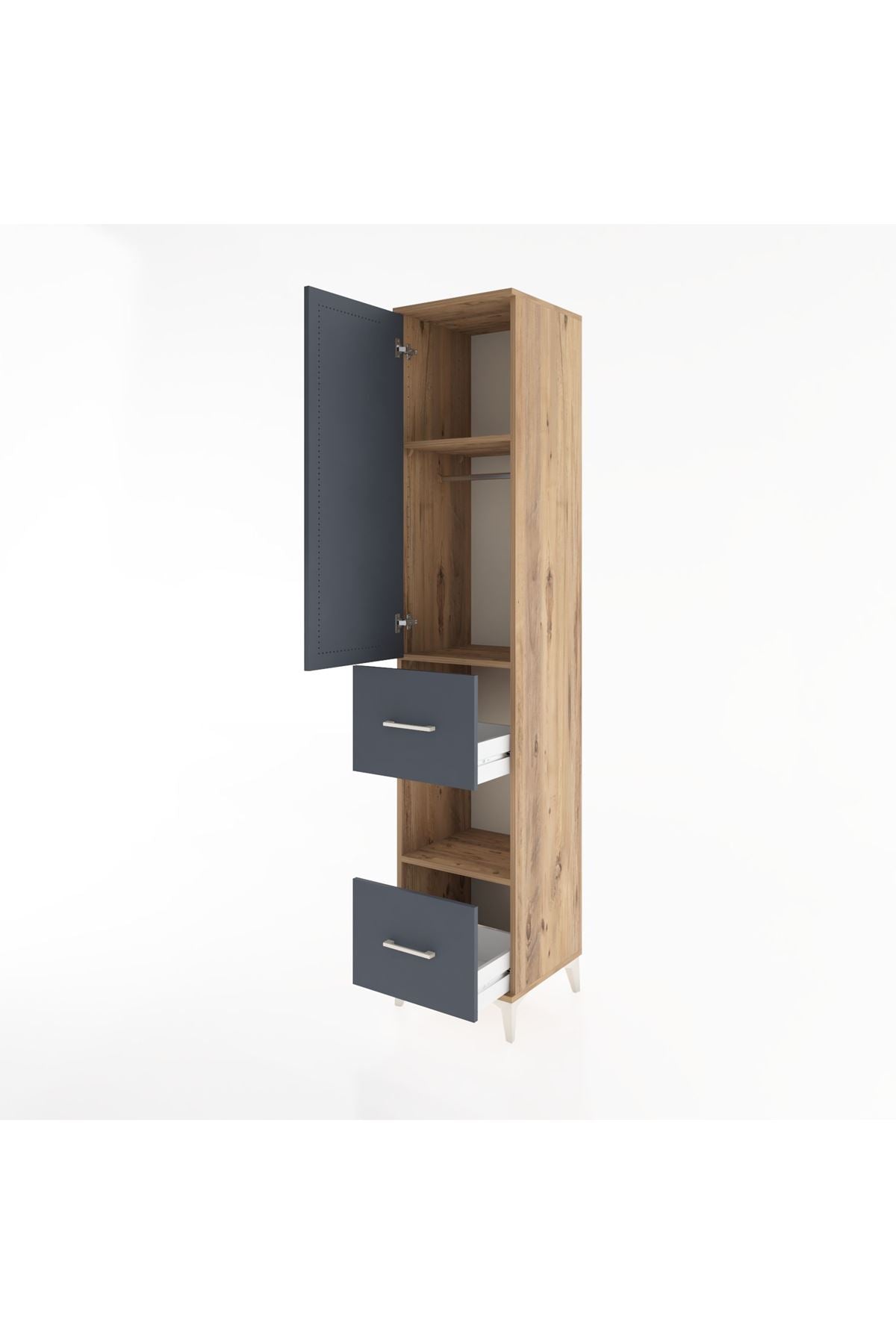 Hyperion Dolap 3 Raflı 2 Çekmeceli Tek Askılı 44x44x221 Çam-Antrasit