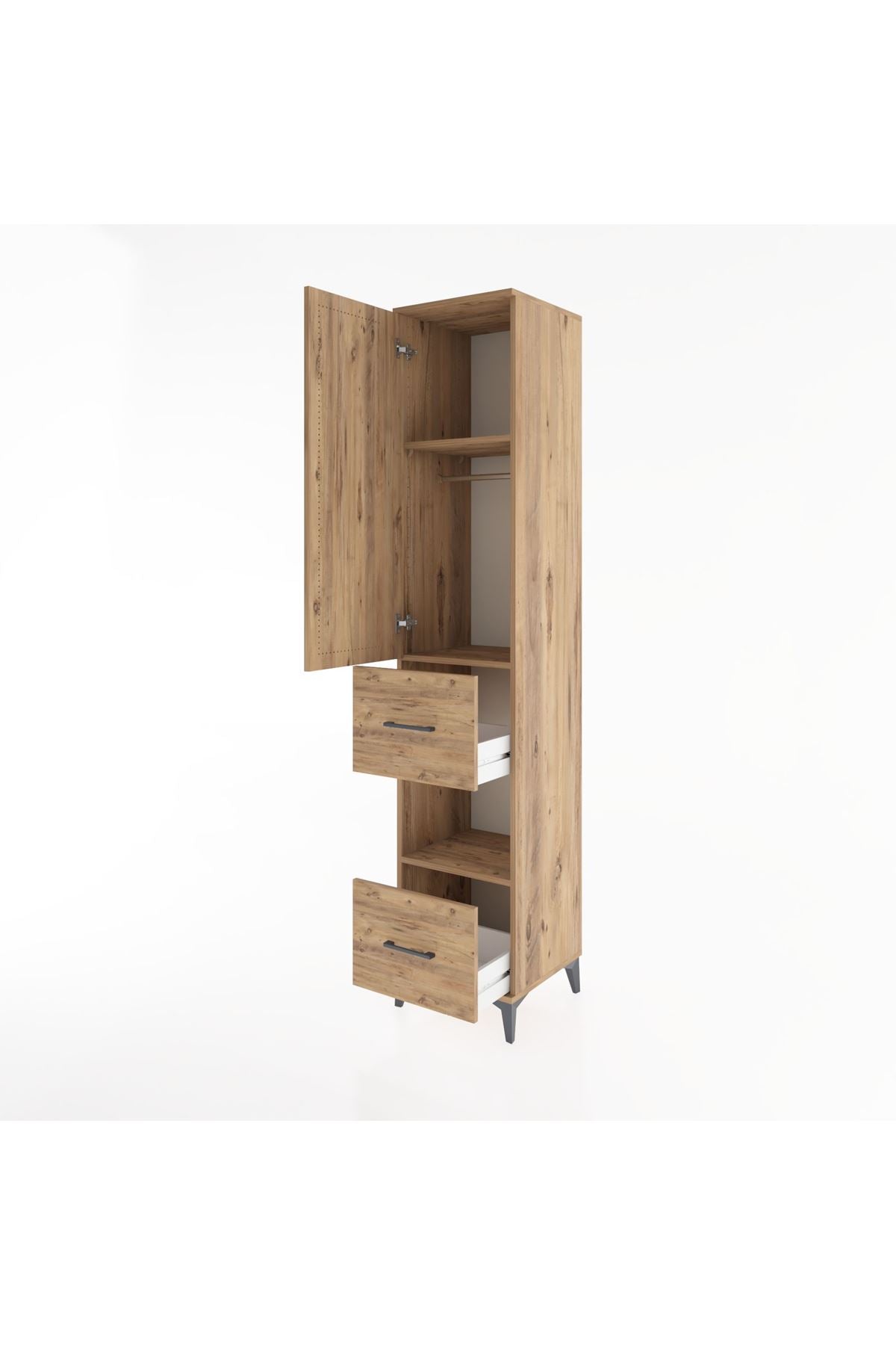 Hyperion Dolap 3 Raflı 2 Çekmeceli Tek Askılı 44x44x221 Çam-Çam