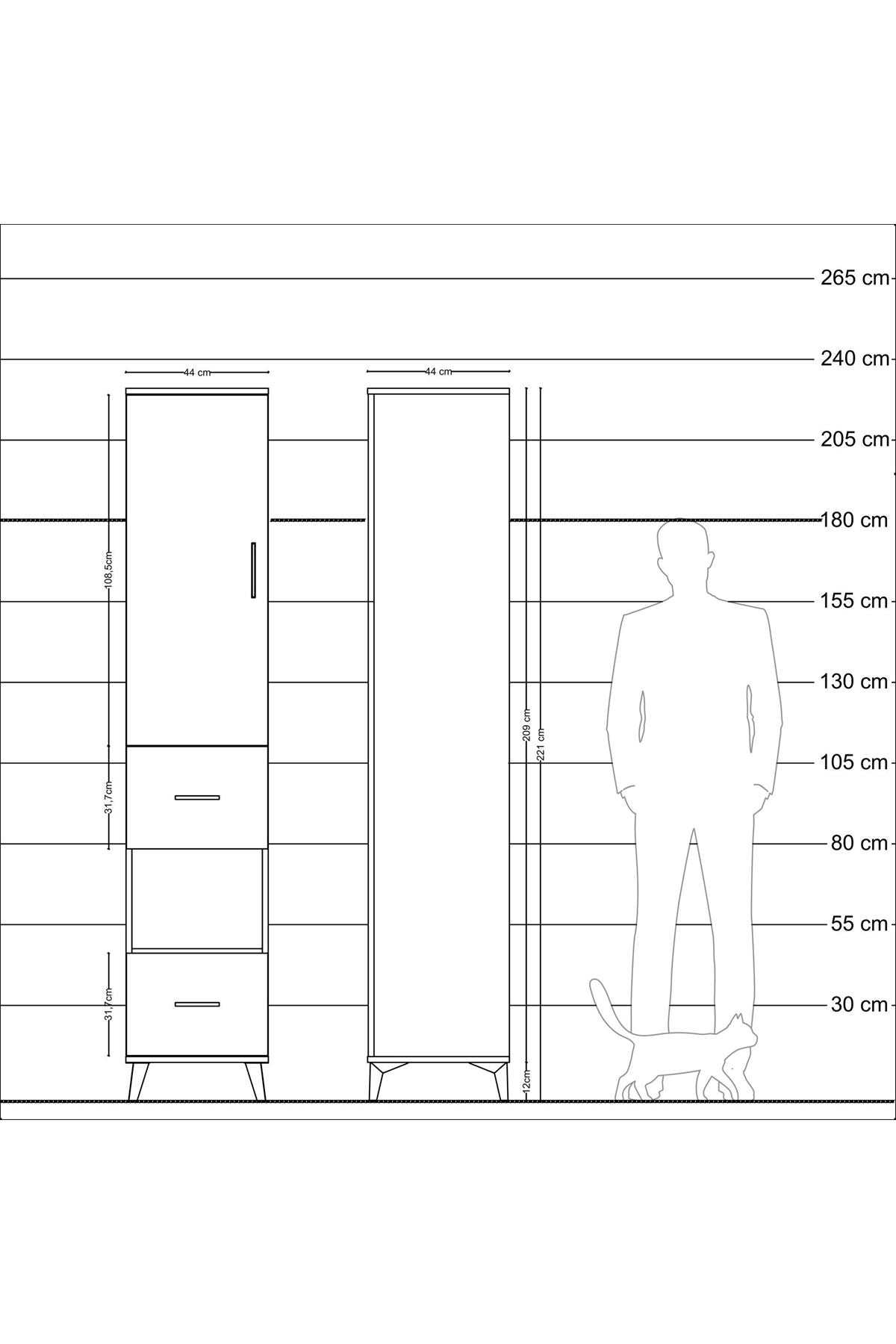 Hyperion Dolap 3 Raflı 2 Çekmeceli Tek Askılı 44x44x221 Çam-Çam