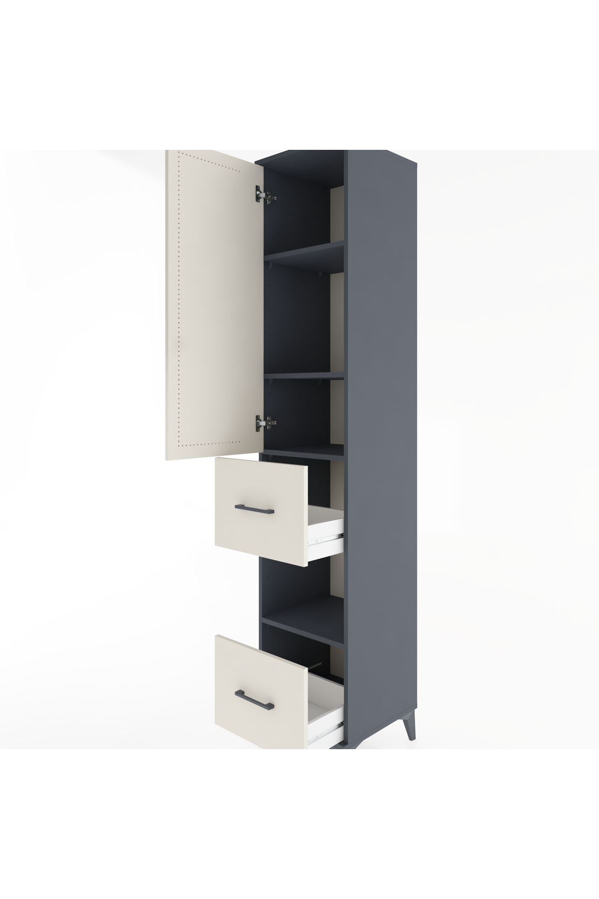 Hyperion Dolap 4 Raflı 2 Çekmeceli Tek Kapaklı 44x44x221 Antrasit-Aytaşı