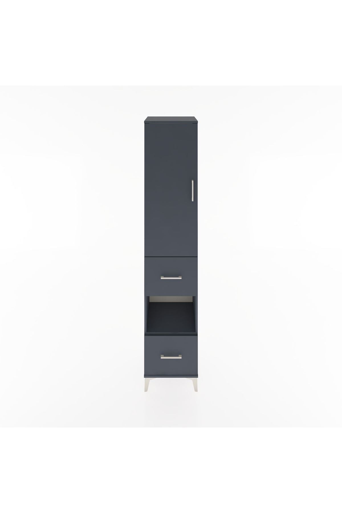 Hyperion Dolap 4 Raflı 2 Çekmeceli Tek Kapaklı 44x44x221 Antrasit-Antrasit