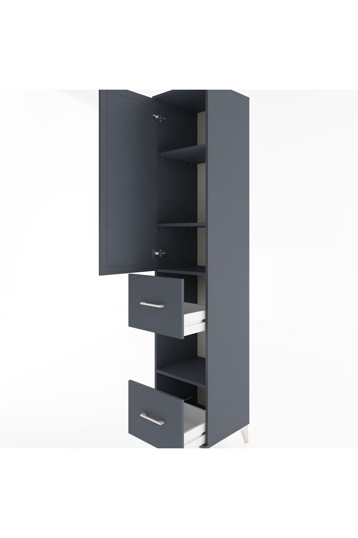 Hyperion Dolap 4 Raflı 2 Çekmeceli Tek Kapaklı 44x44x221 Antrasit-Antrasit