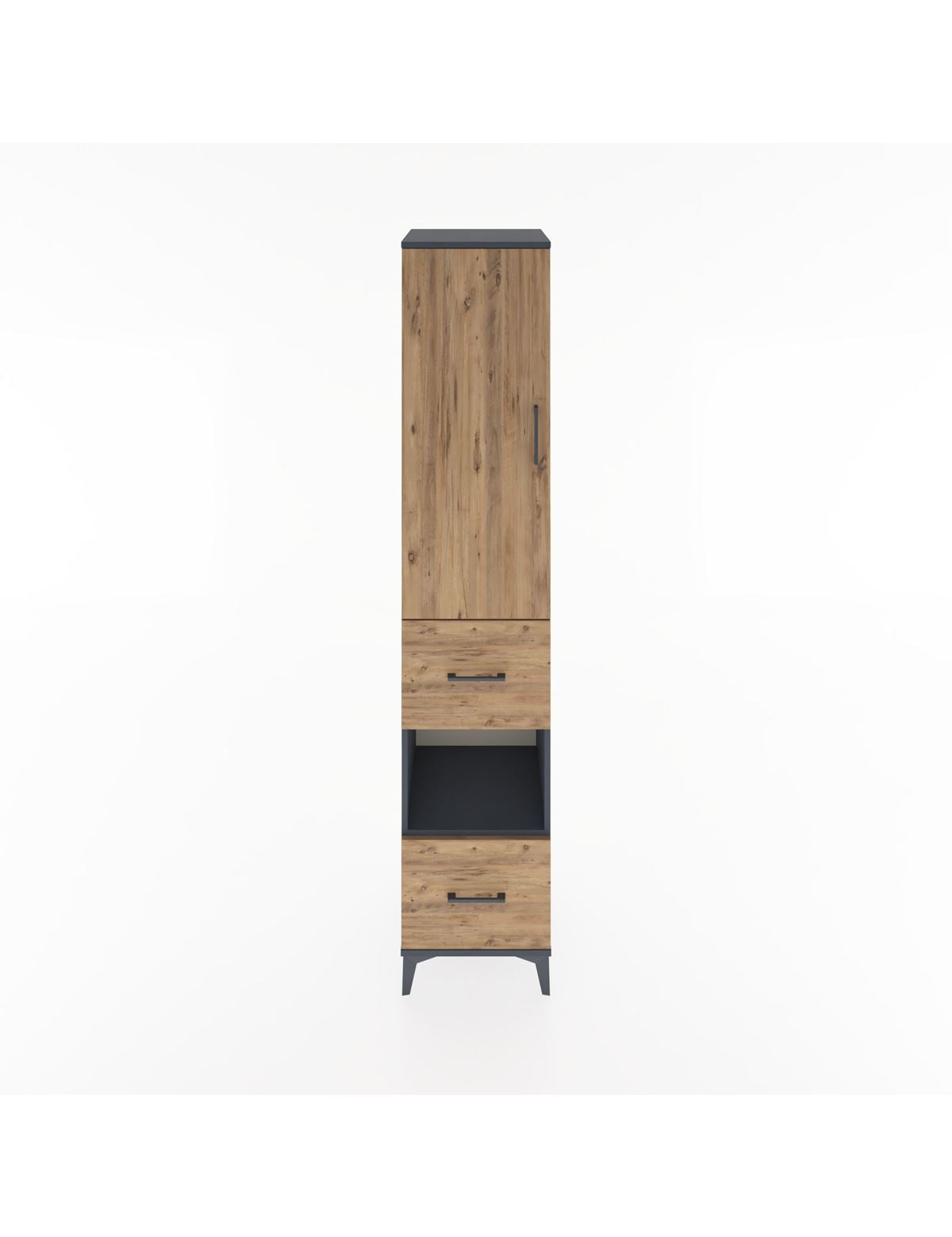 Hyperion Dolap 4 Raflı 2 Çekmeceli Tek Kapaklı 44x44x221 Antrasit-Çam