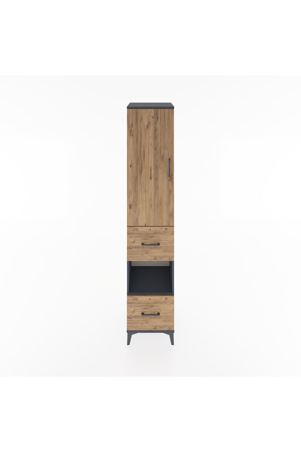 Hyperion Dolap 4 Raflı 2 Çekmeceli Tek Kapaklı 44x44x221 Antrasit-Çam