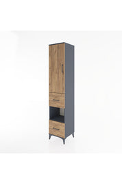 Hyperion Dolap 4 Raflı 2 Çekmeceli Tek Kapaklı 44x44x221 Antrasit-Çam