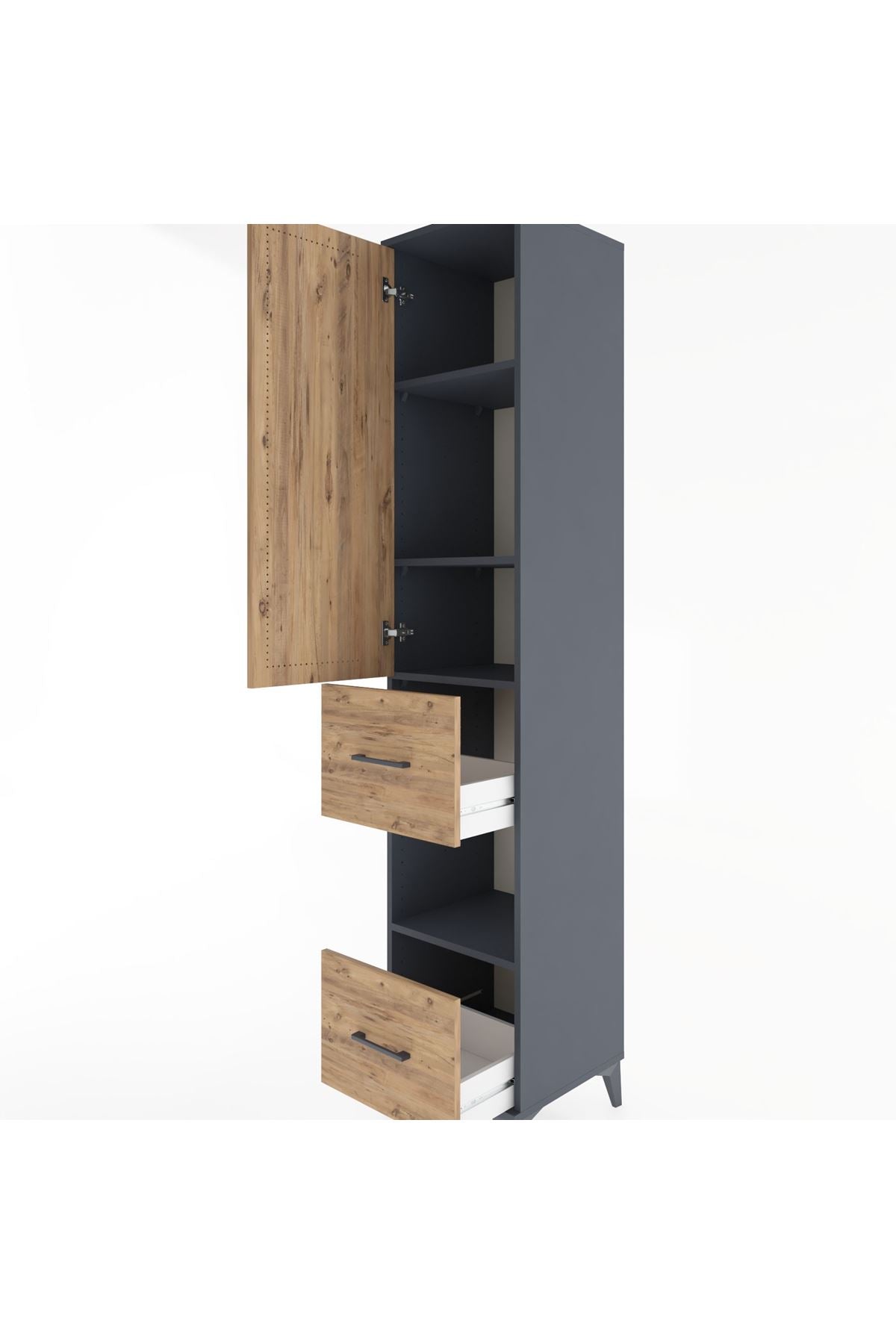 Hyperion Dolap 4 Raflı 2 Çekmeceli Tek Kapaklı 44x44x221 Antrasit-Çam