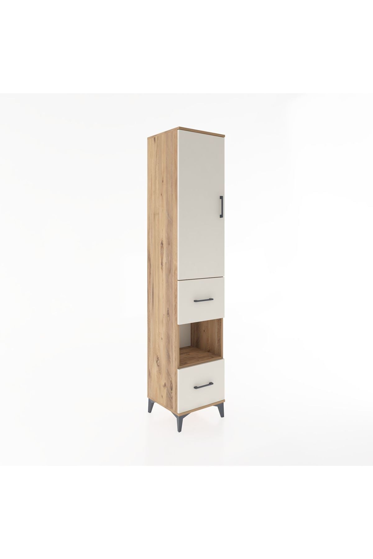 Hyperion Dolap 4 Raflı 2 Çekmeceli Tek Kapaklı 44x44x221 Çam-Aytaşı