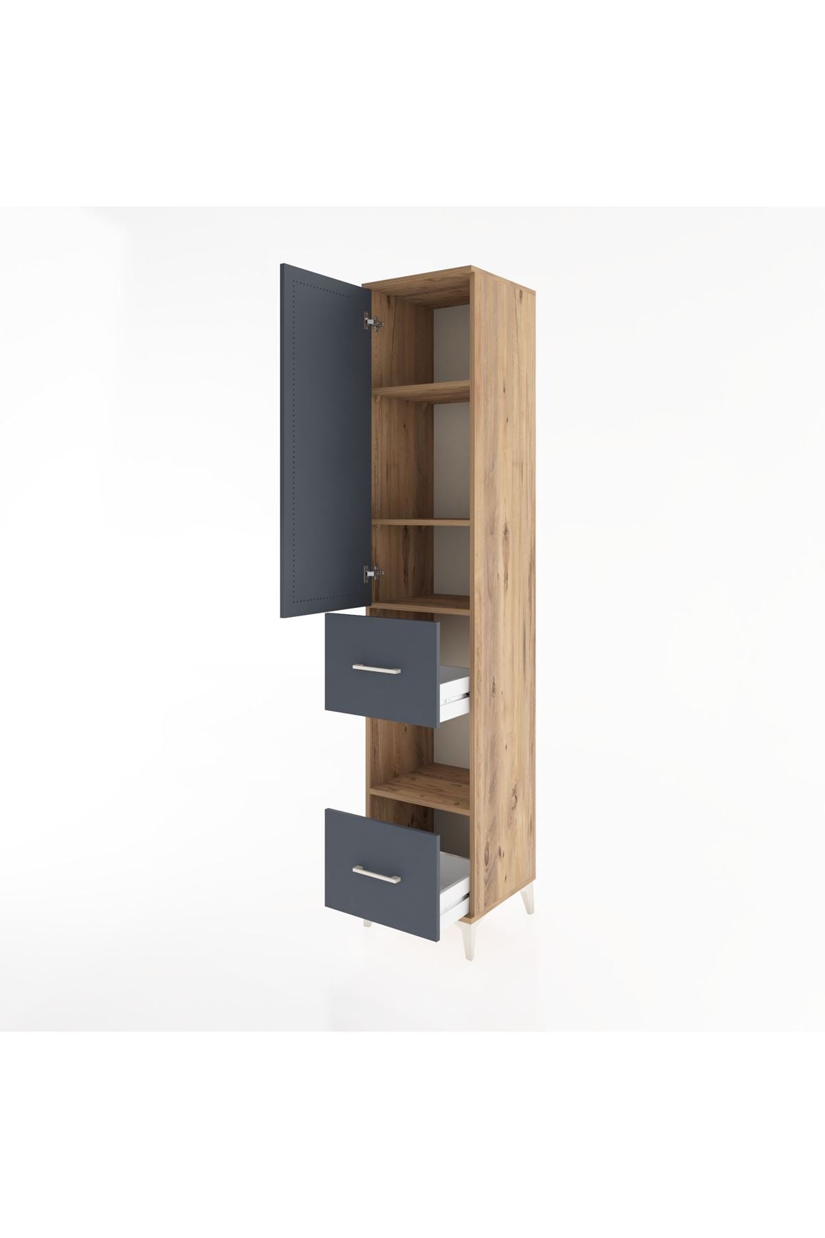 Hyperion Dolap 4 Raflı 2 Çekmeceli Tek Kapaklı 44x44x221 Çam-Antrasit