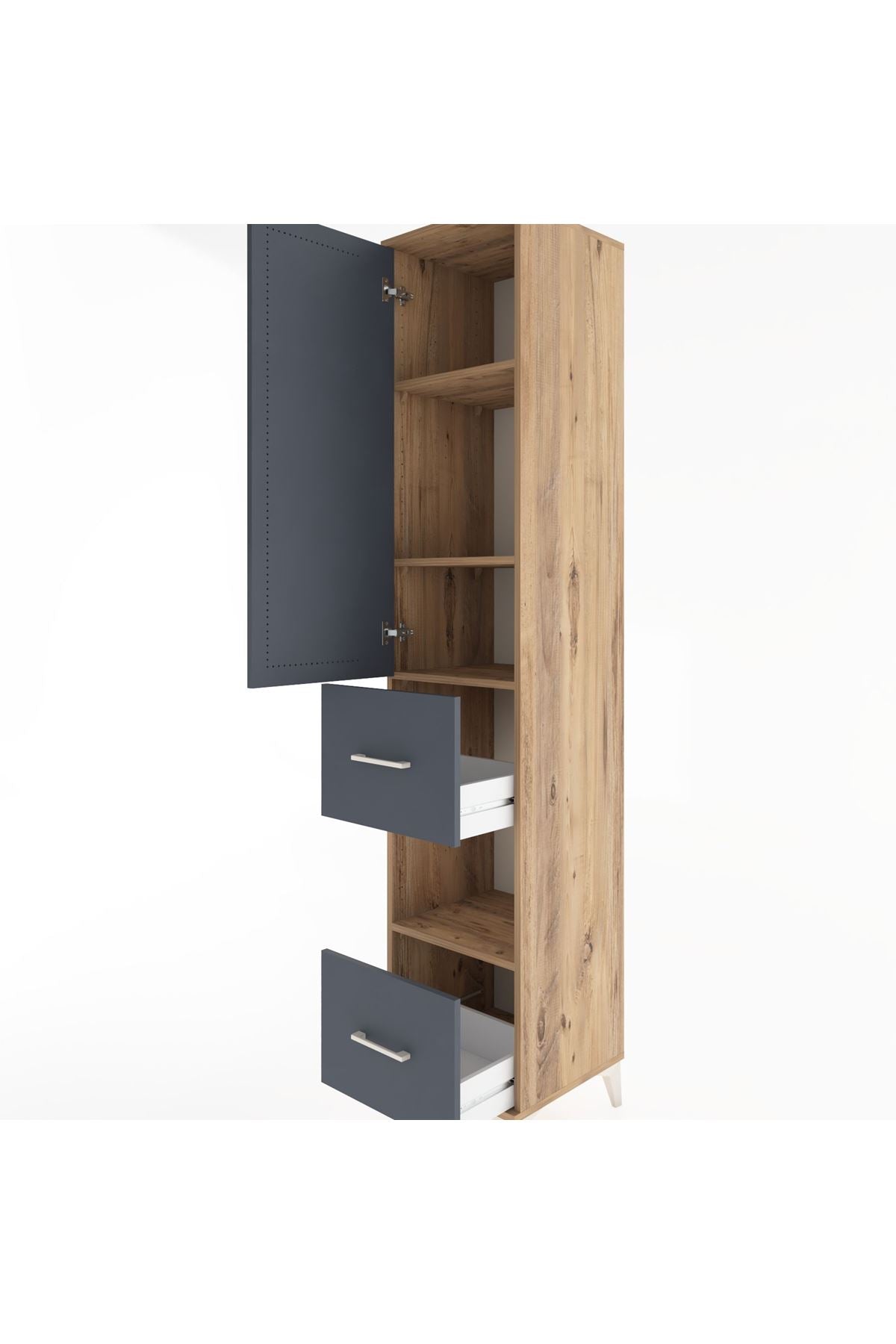 Hyperion Dolap 4 Raflı 2 Çekmeceli Tek Kapaklı 44x44x221 Çam-Antrasit