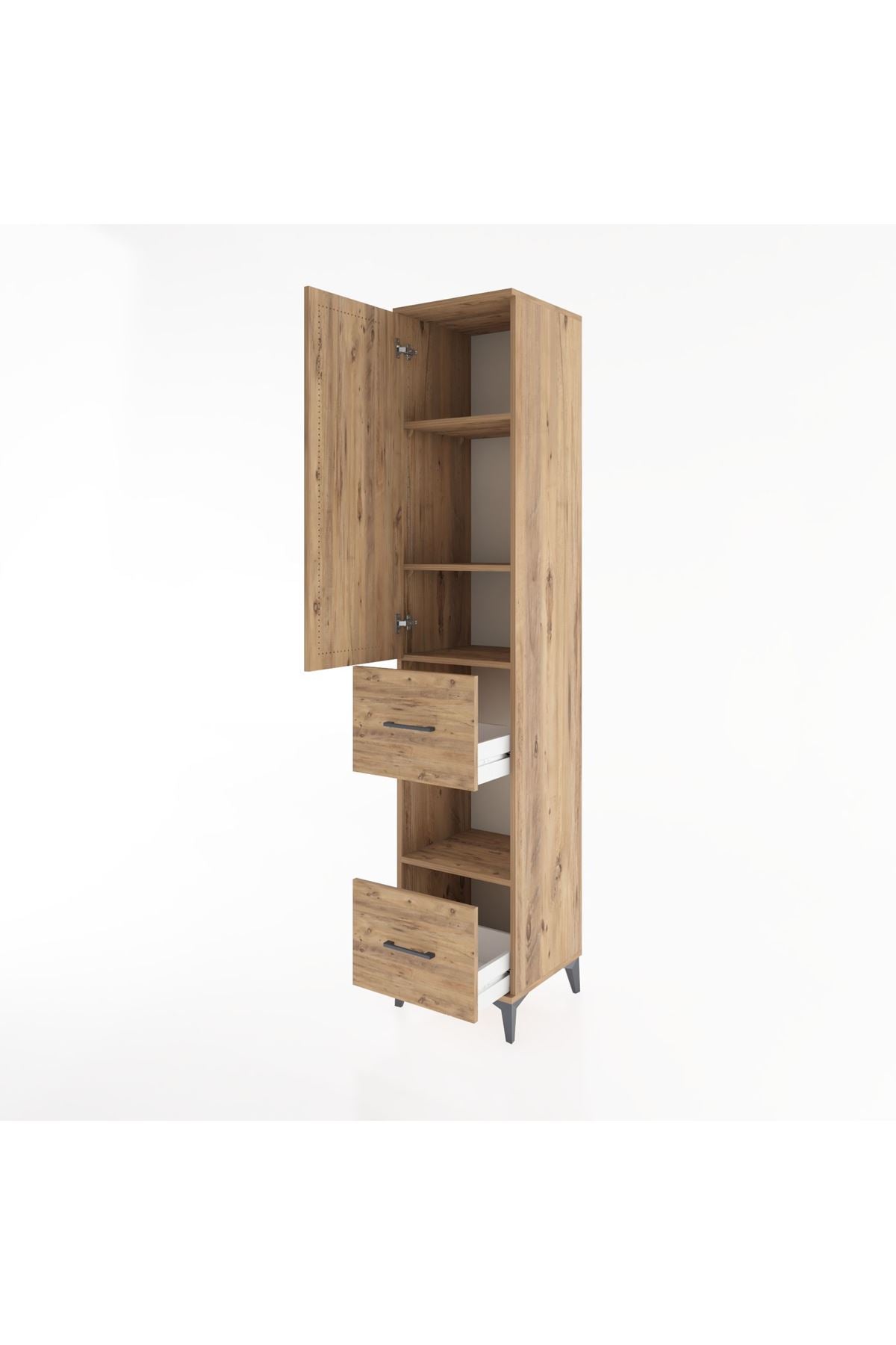 Hyperion Dolap 4 Raflı 2 Çekmeceli Tek Kapaklı 44x44x221 Çam-Çam