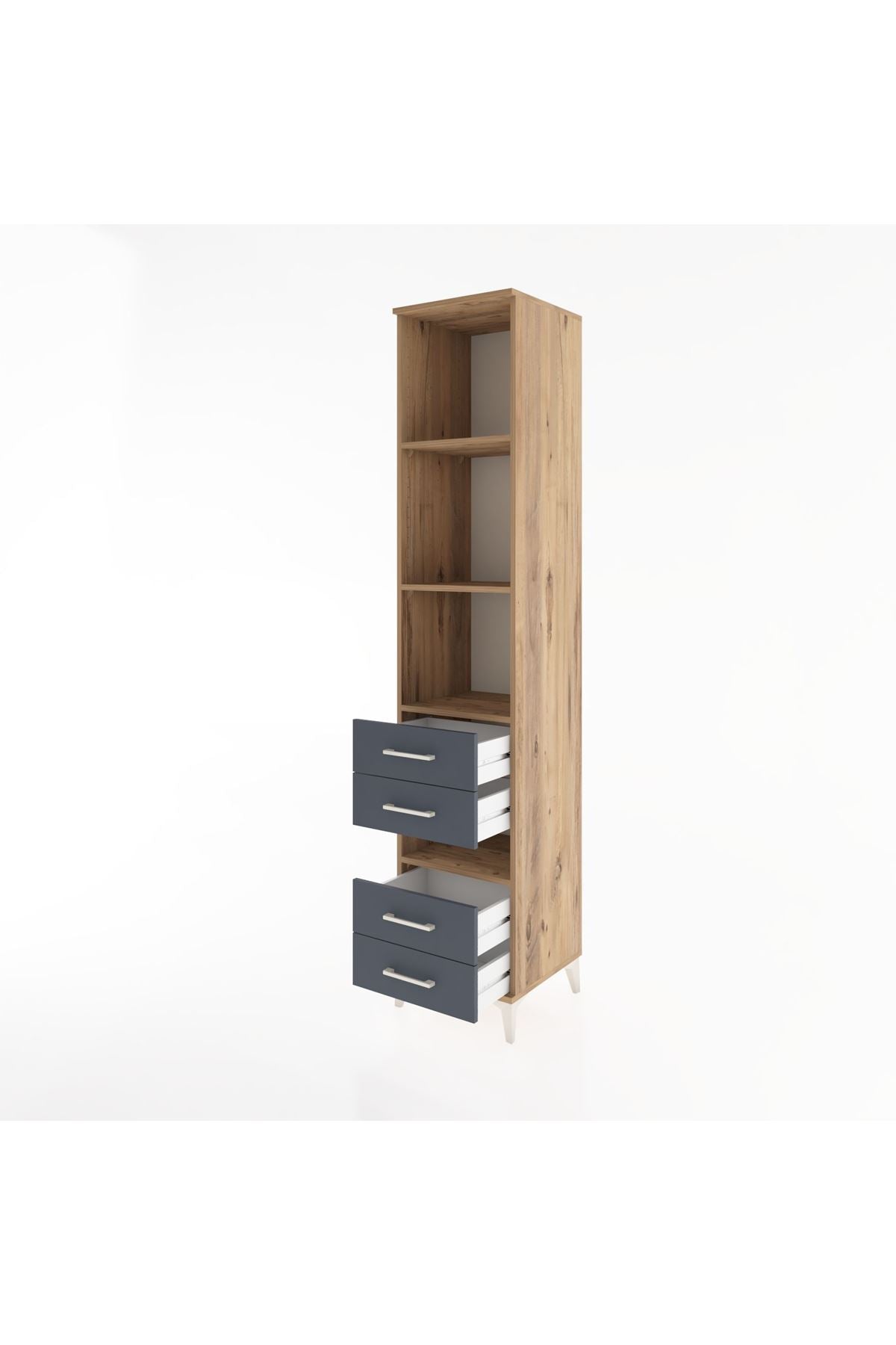 Hyperion Dolap 4 Raflı 4 Çekmeceli 44x44x221 Çam-Antrasit