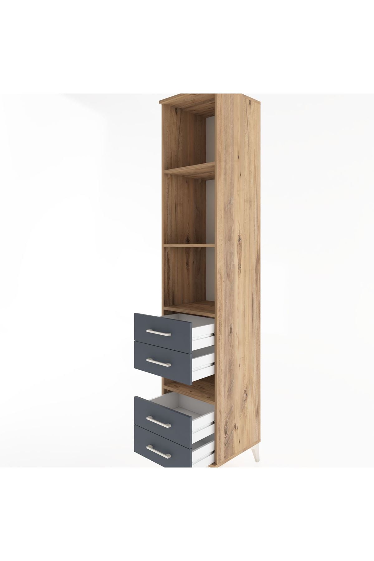 Hyperion Dolap 4 Raflı 4 Çekmeceli 44x44x221 Çam-Antrasit