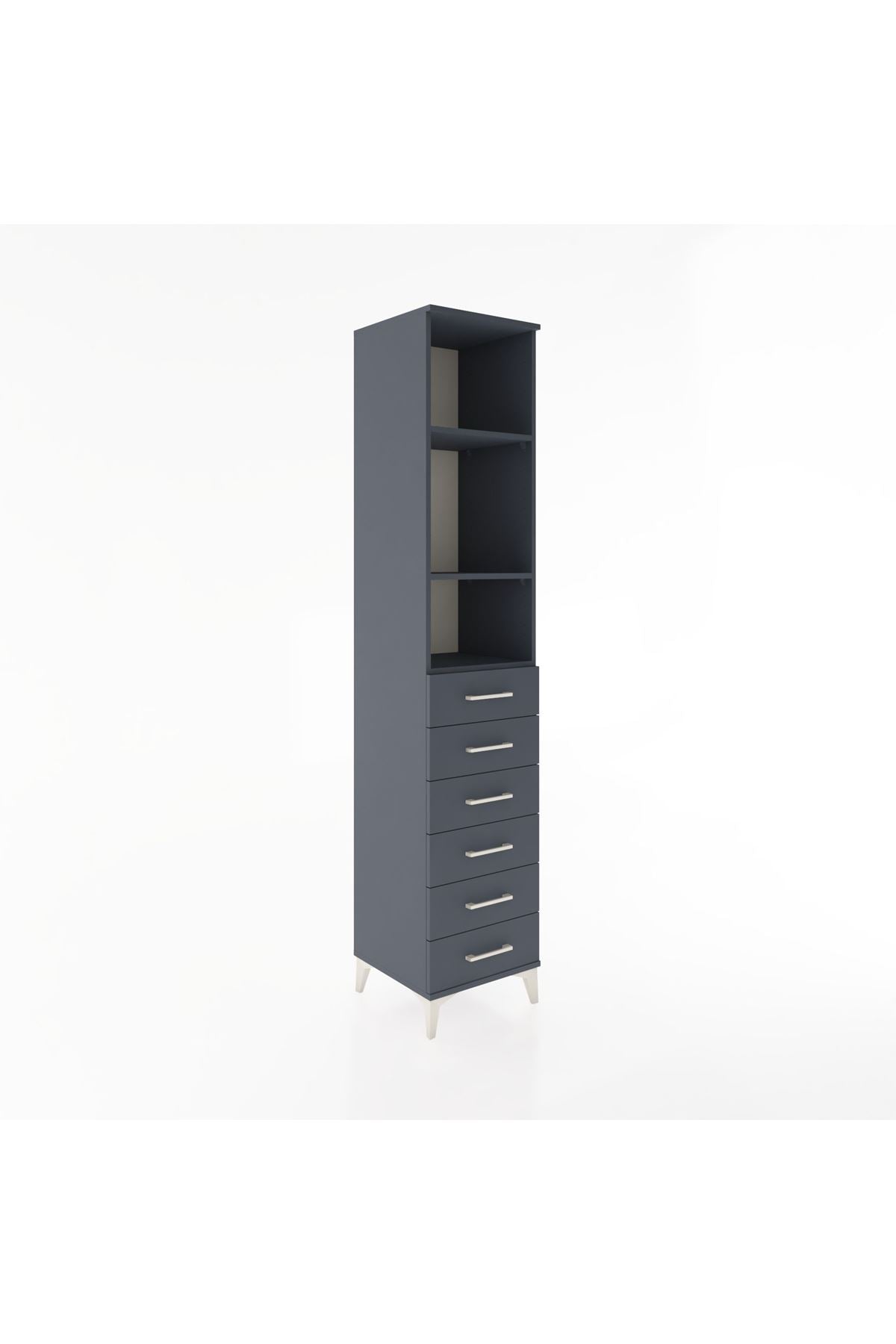 Hyperion Dolap 3 Raflı 6 Çekmeceli 44x44x221 Antrasit-Antrasit