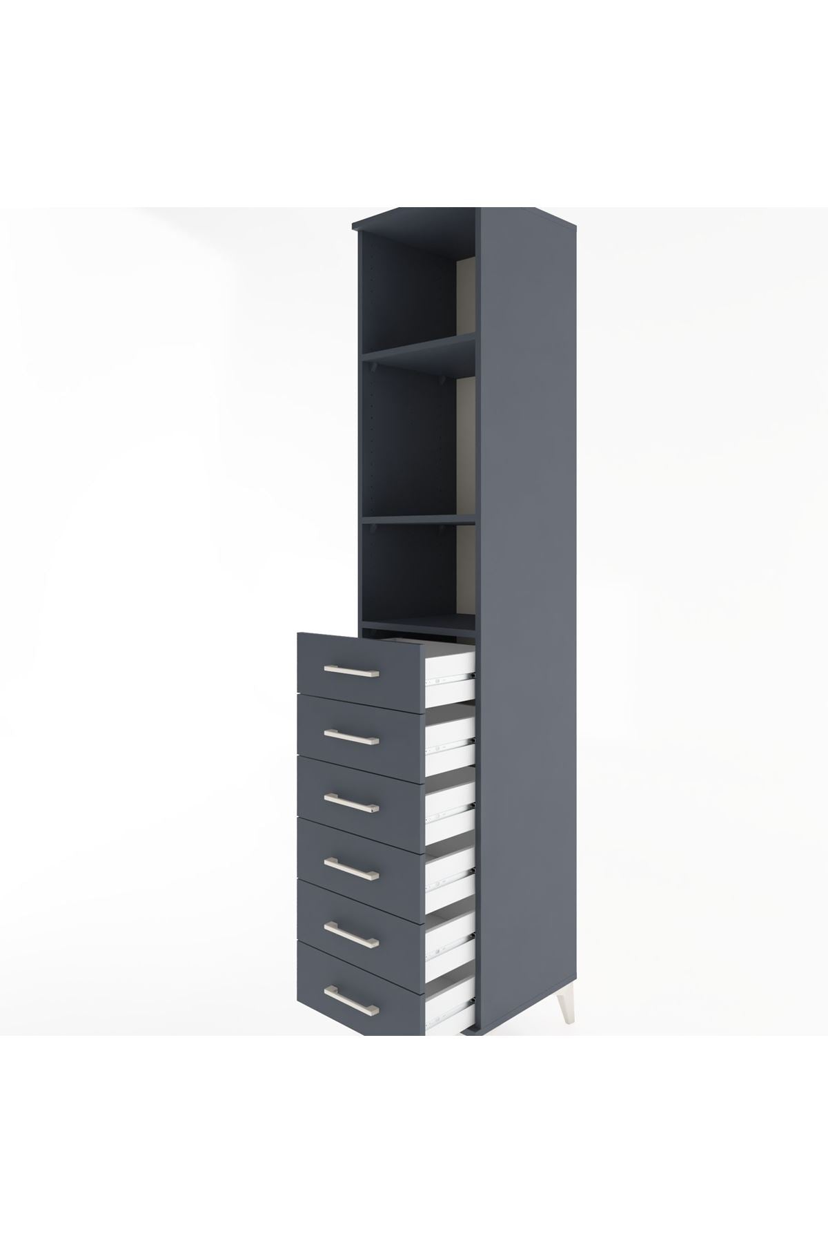 Hyperion Dolap 3 Raflı 6 Çekmeceli 44x44x221 Antrasit-Antrasit